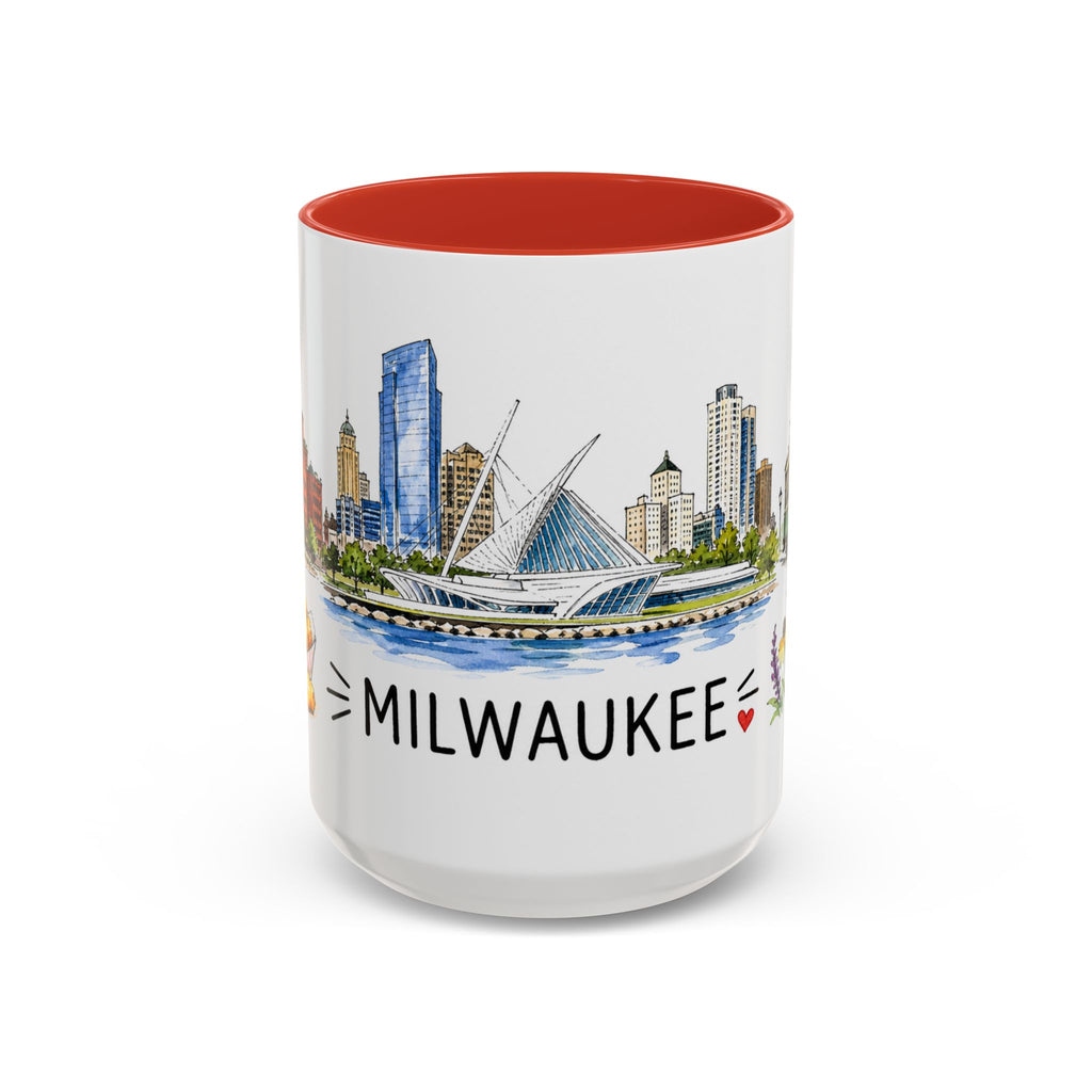 Milwaukee Illustrated Travel Mug | City Souvenir Accent Coffee Mug | 11oz 15oz Ceramic Cup