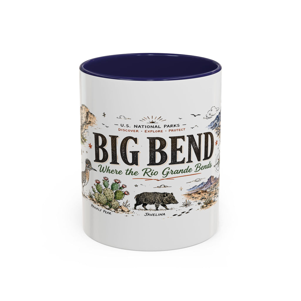 Big Bend National Park Coffee Mug | Texas Desert River Canyon Hiking Gift | Accent Color Ceramic 11oz 15oz