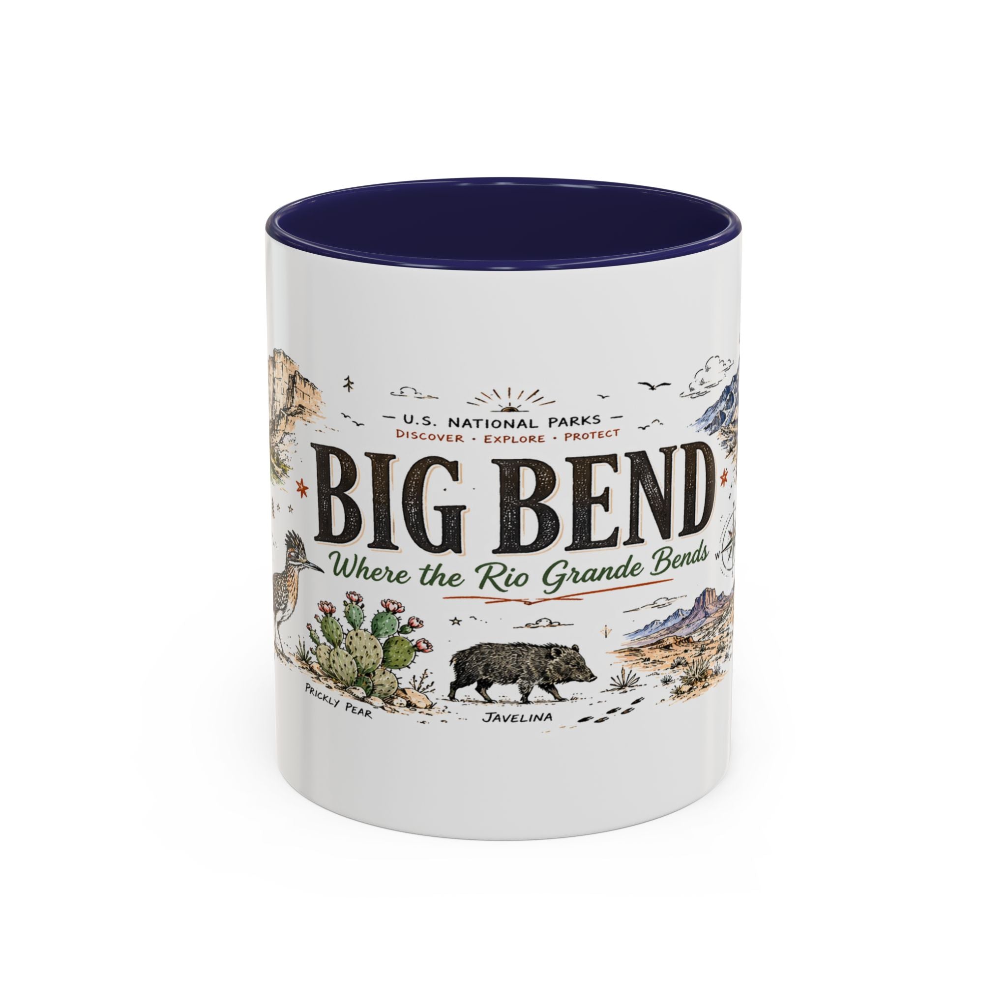 Big Bend National Park Coffee Mug | Texas Desert River Canyon Hiking Gift | Accent Color Ceramic 11oz 15oz