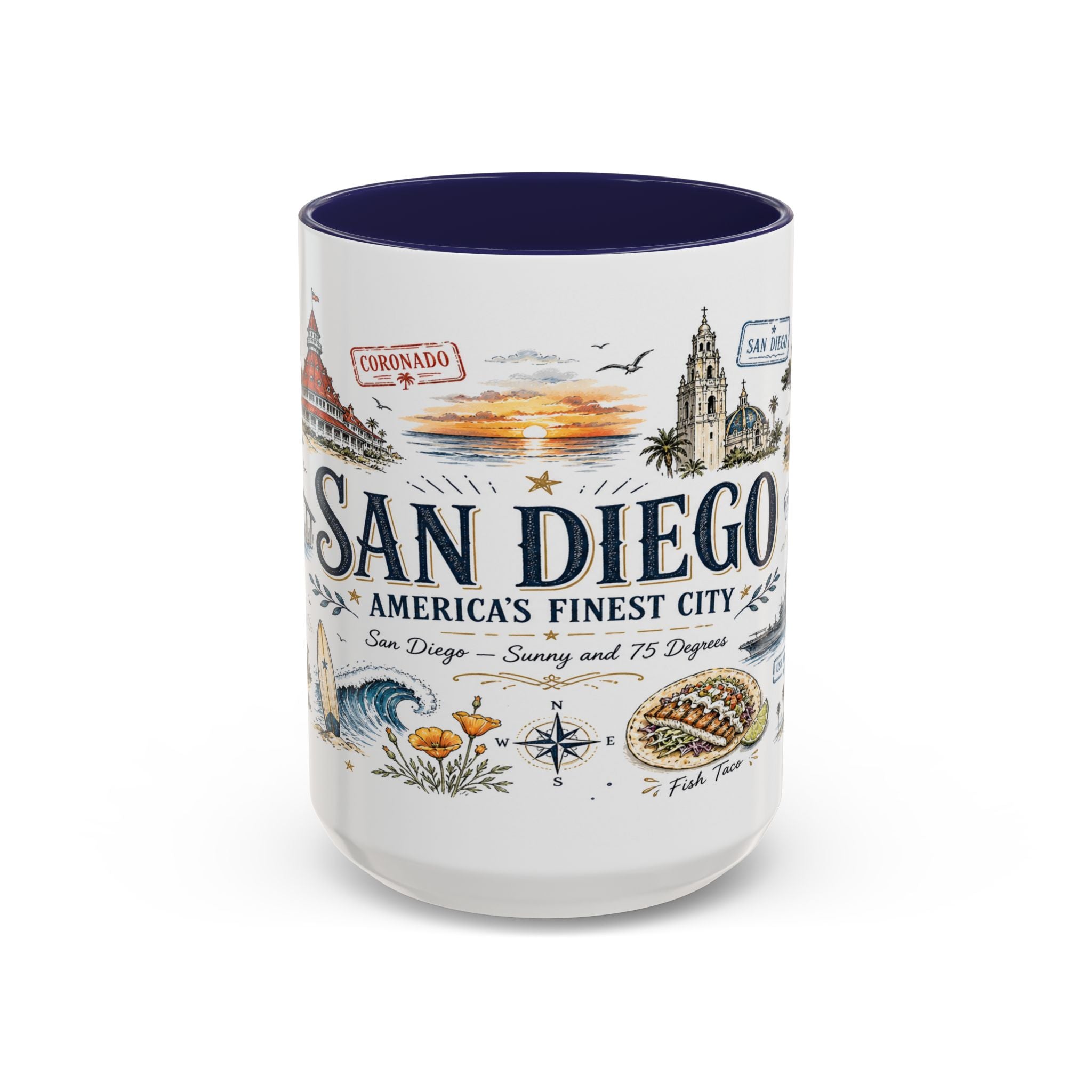San Diego Coffee Mug | California Souvenir City Gift | Accent Color Ceramic 11oz 15oz