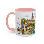 Cesky Krumlov Illustrated Travel Mug | Czechia Souvenir Accent Coffee Mug | 11oz 15oz Ceramic Cup