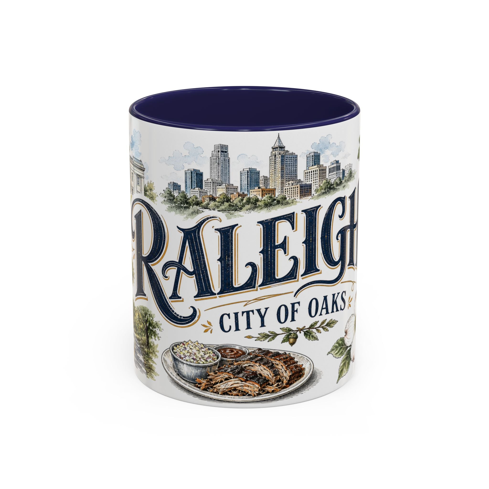 Raleigh Coffee Mug | United States Travel Souvenir | Vintage Illustrated City Gift | 11 oz 15 oz Accent Mug