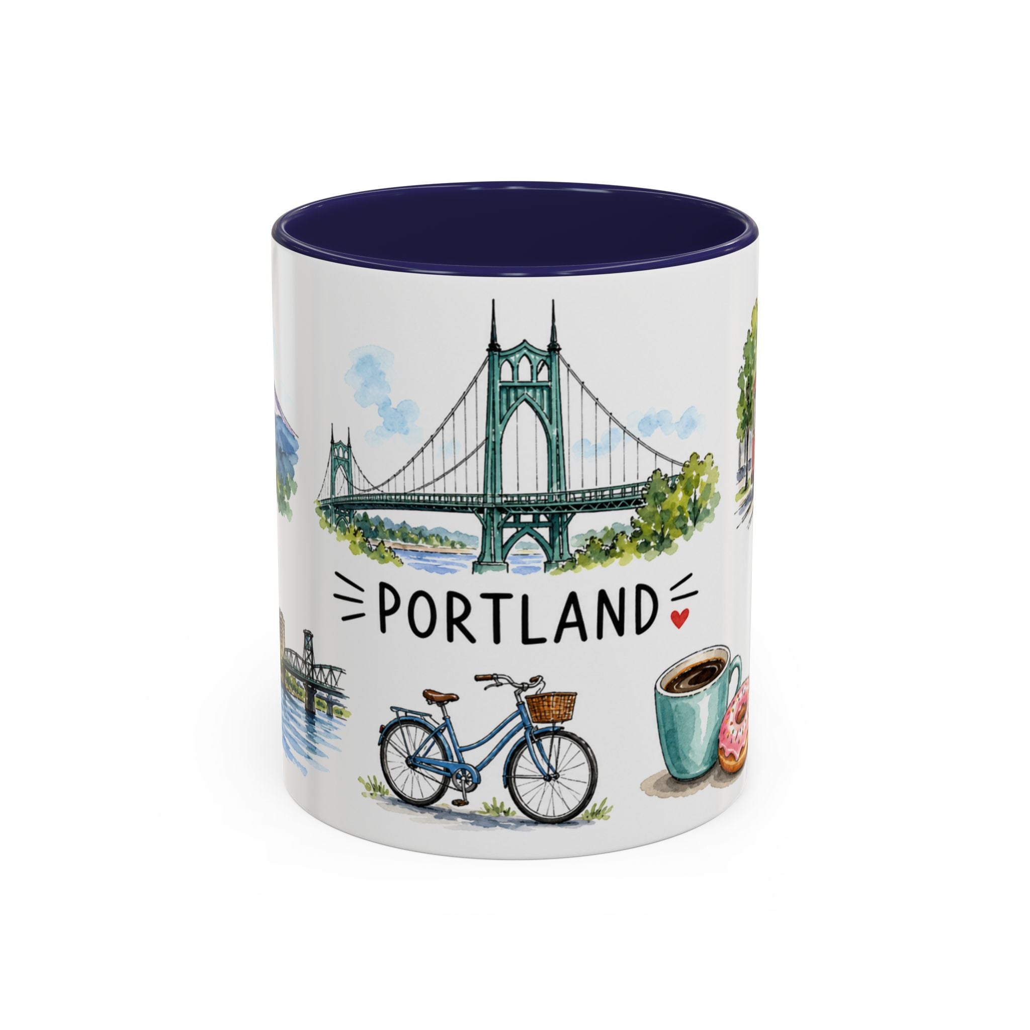 Portland Illustrated Travel Mug | City Souvenir Accent Coffee Mug | 11oz 15oz Ceramic Cup