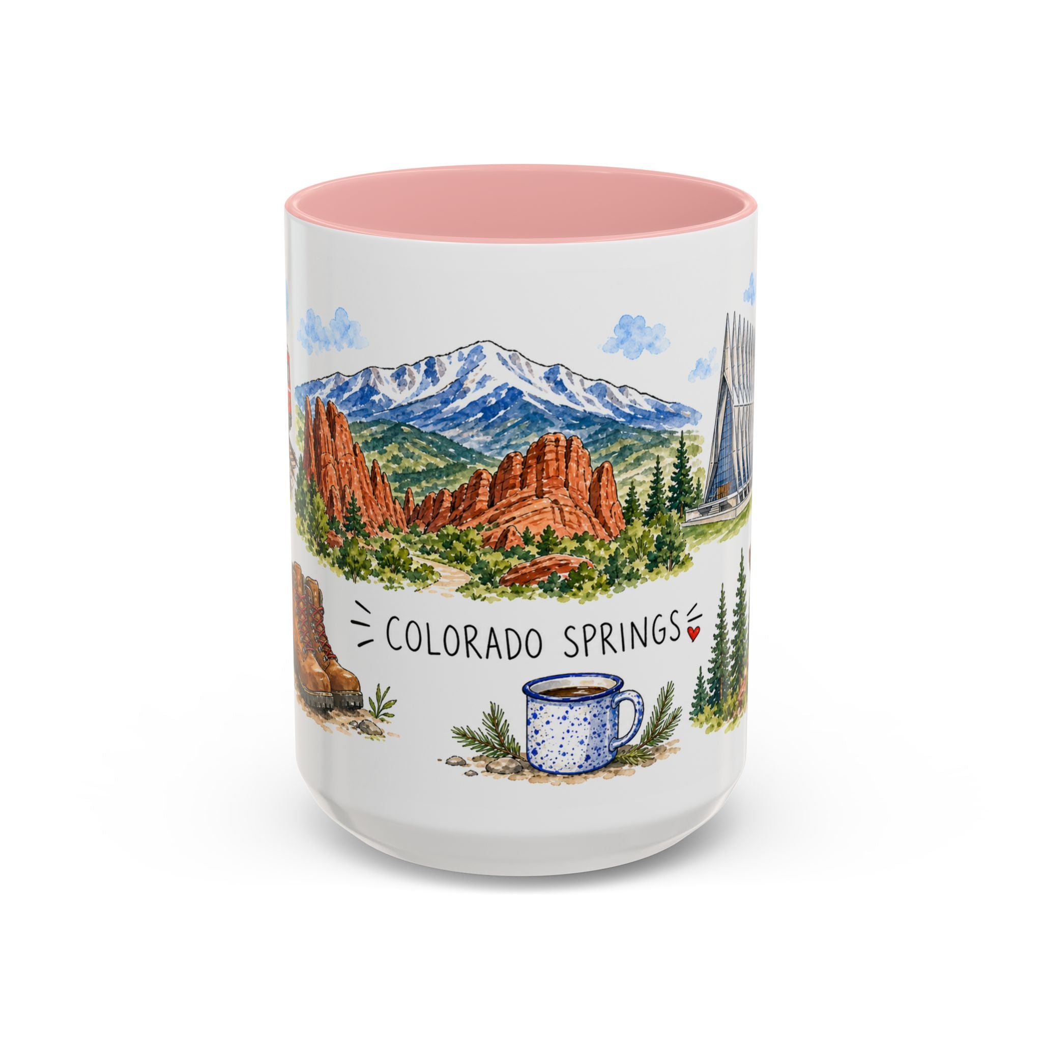 Colorado Springs Illustrated Travel Mug | City Souvenir Accent Coffee Mug | 11oz 15oz Ceramic Cup