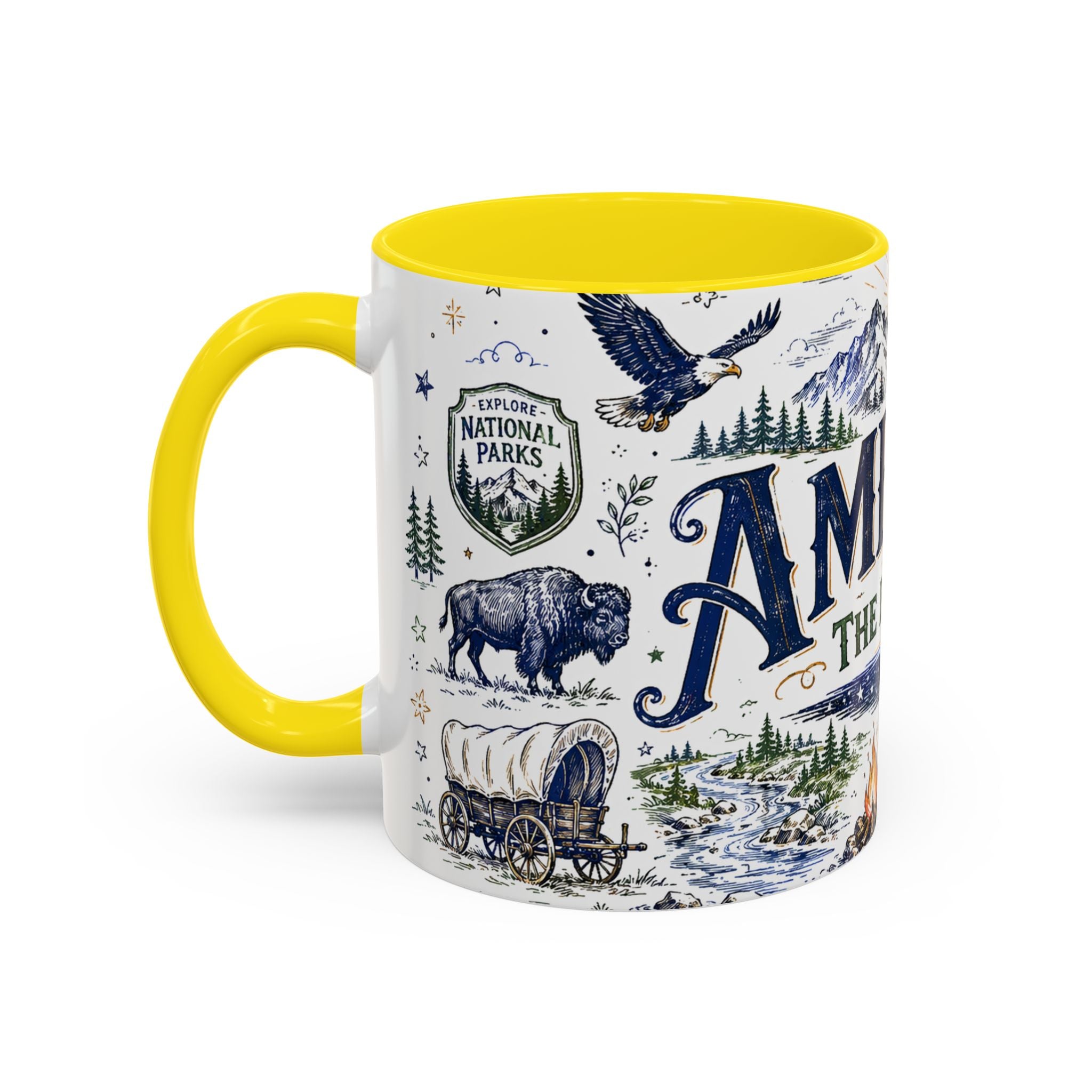 America the Beautiful Coffee Mug | Patriotic USA Gift | Accent Color Ceramic 11oz 15oz