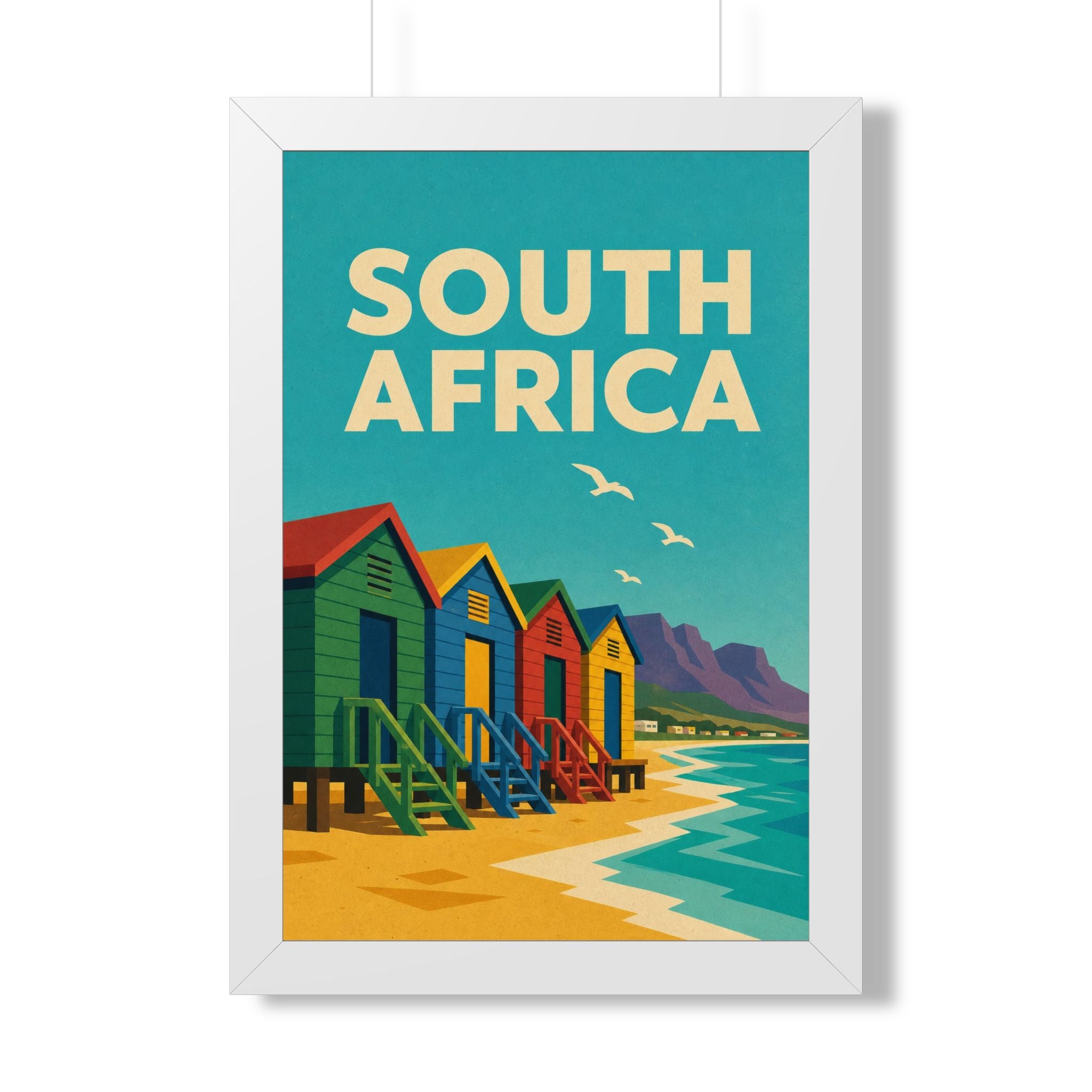 South Africa Beach South Africa Framed Poster | Vintage Travel Wall Art | Black Walnut White Frame | 16x24 20x30