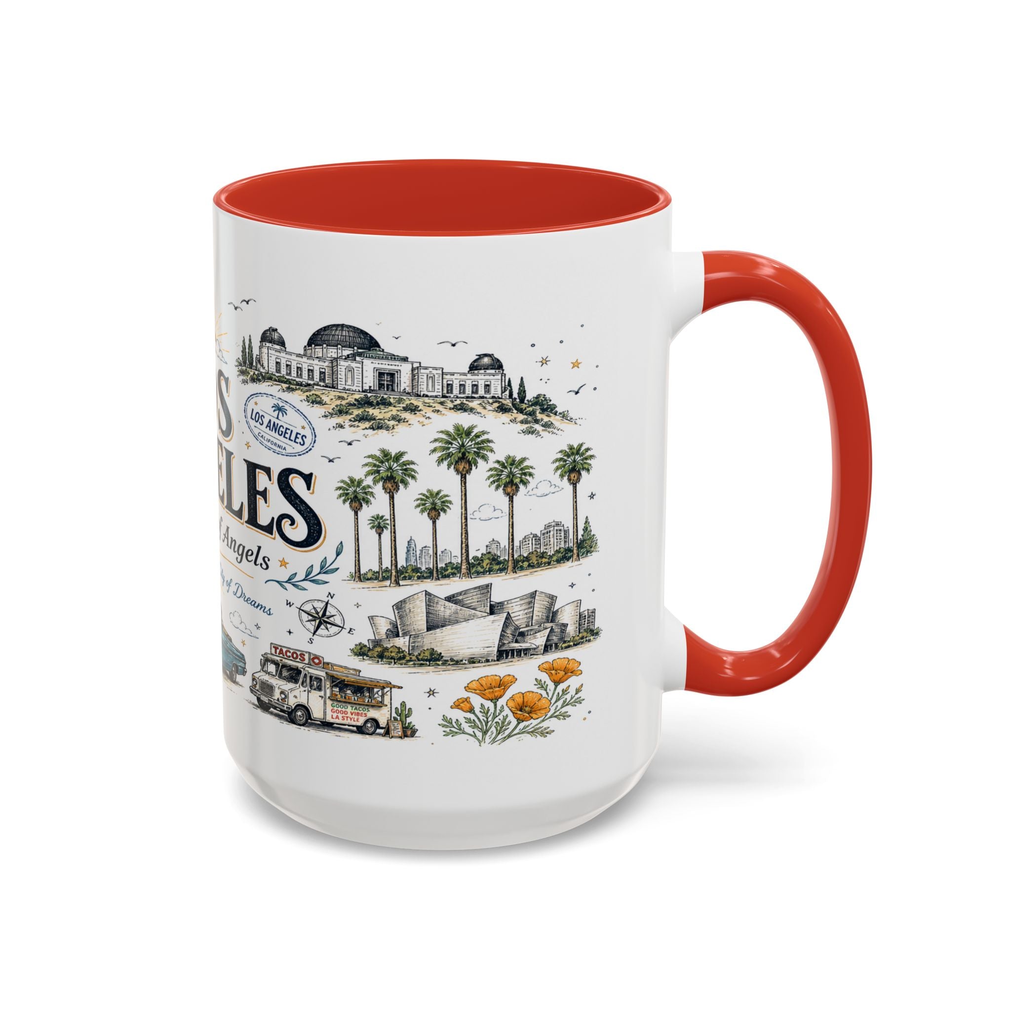 Los Angeles Coffee Mug | California Souvenir City Gift | Accent Color Ceramic 11oz 15oz