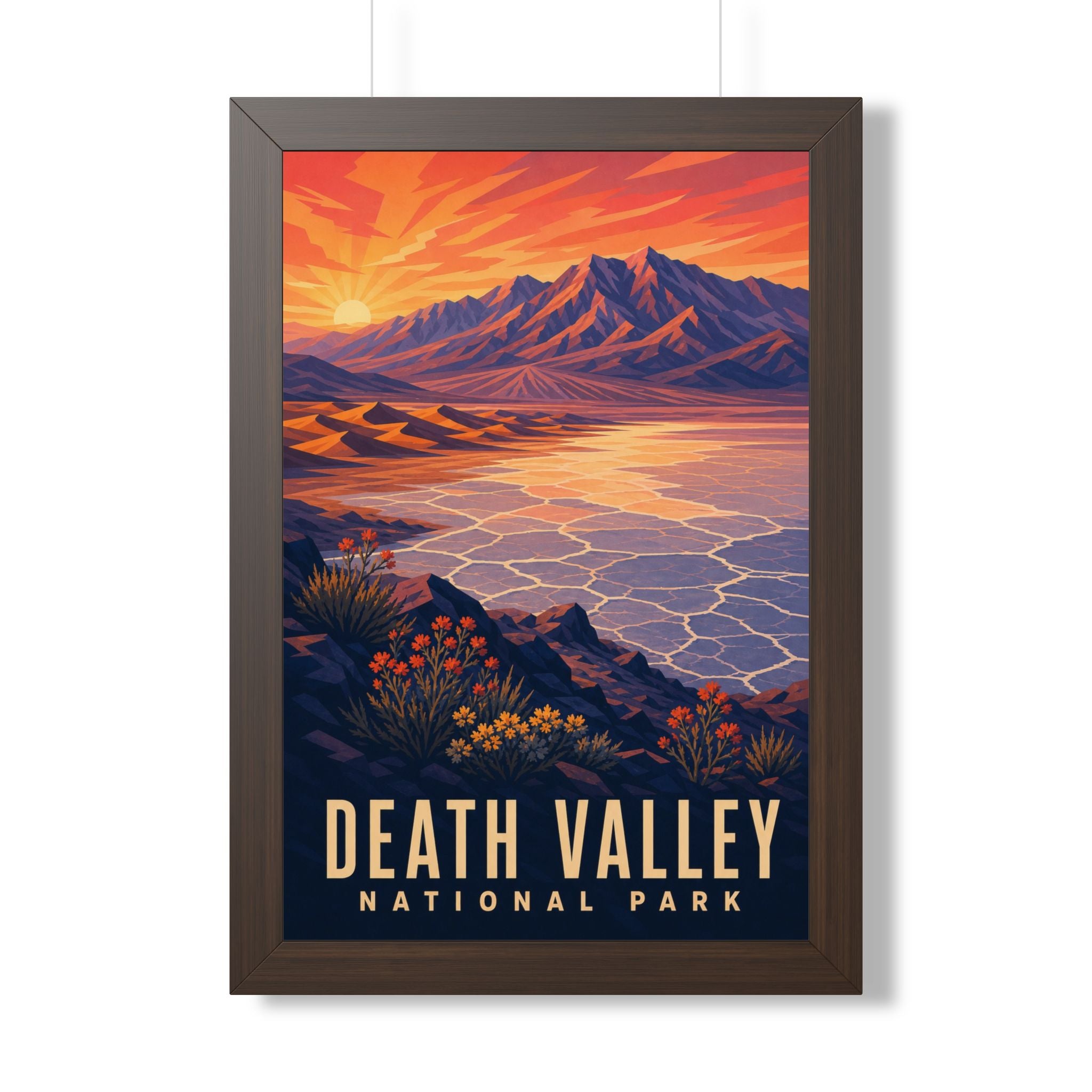 Death Valley National Park Framed Poster | Vintage Travel Wall Art | Black Walnut White Frame | 16x24 20x30
