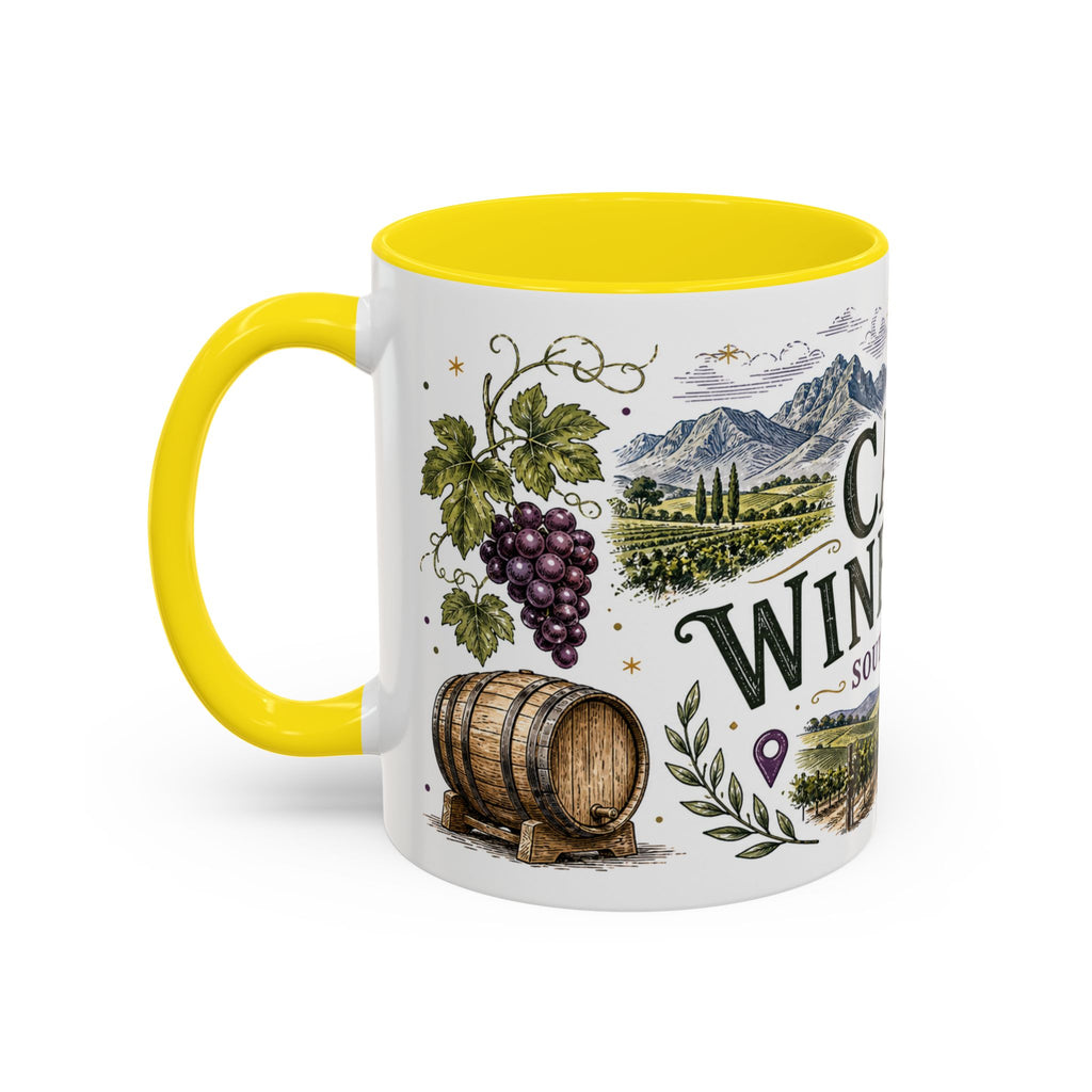 Cape Winelands Coffee Mug | Travel Destination Souvenir Gift | Accent Color Ceramic 11oz 15oz