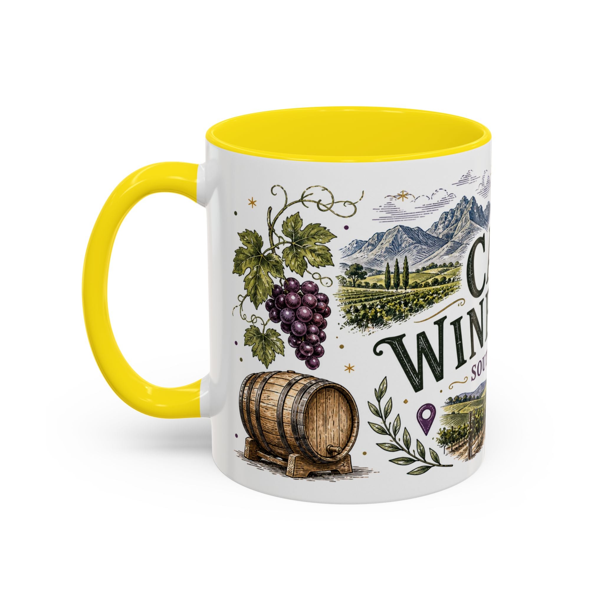 Cape Winelands Coffee Mug | Travel Destination Souvenir Gift | Accent Color Ceramic 11oz 15oz