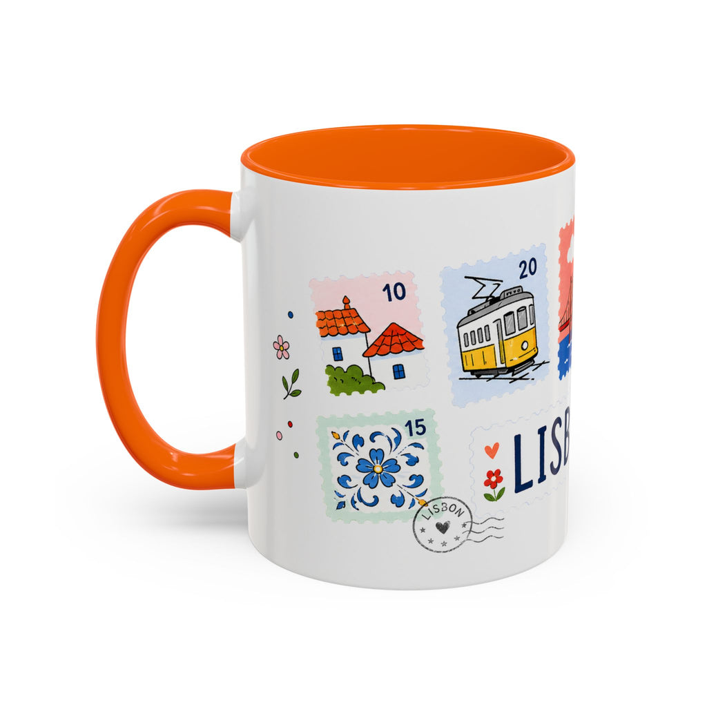 Lisbon Coffee Mug | Postage Stamp Collage Mug | Travel Souvenir Accent Cup 11oz 15oz