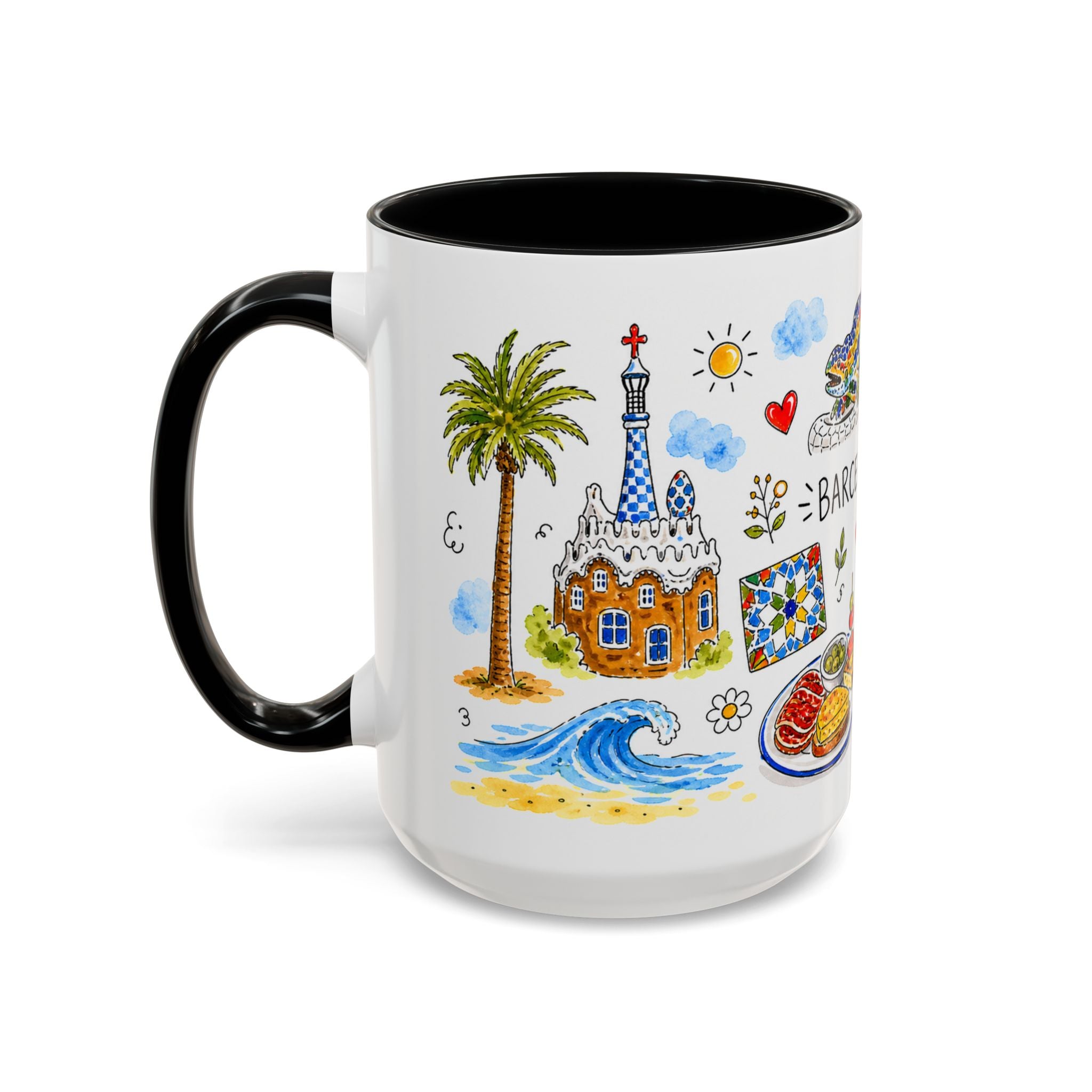 Barcelona Travel Mug | European City Souvenir Accent Coffee Mug | 11oz 15oz Ceramic Cup