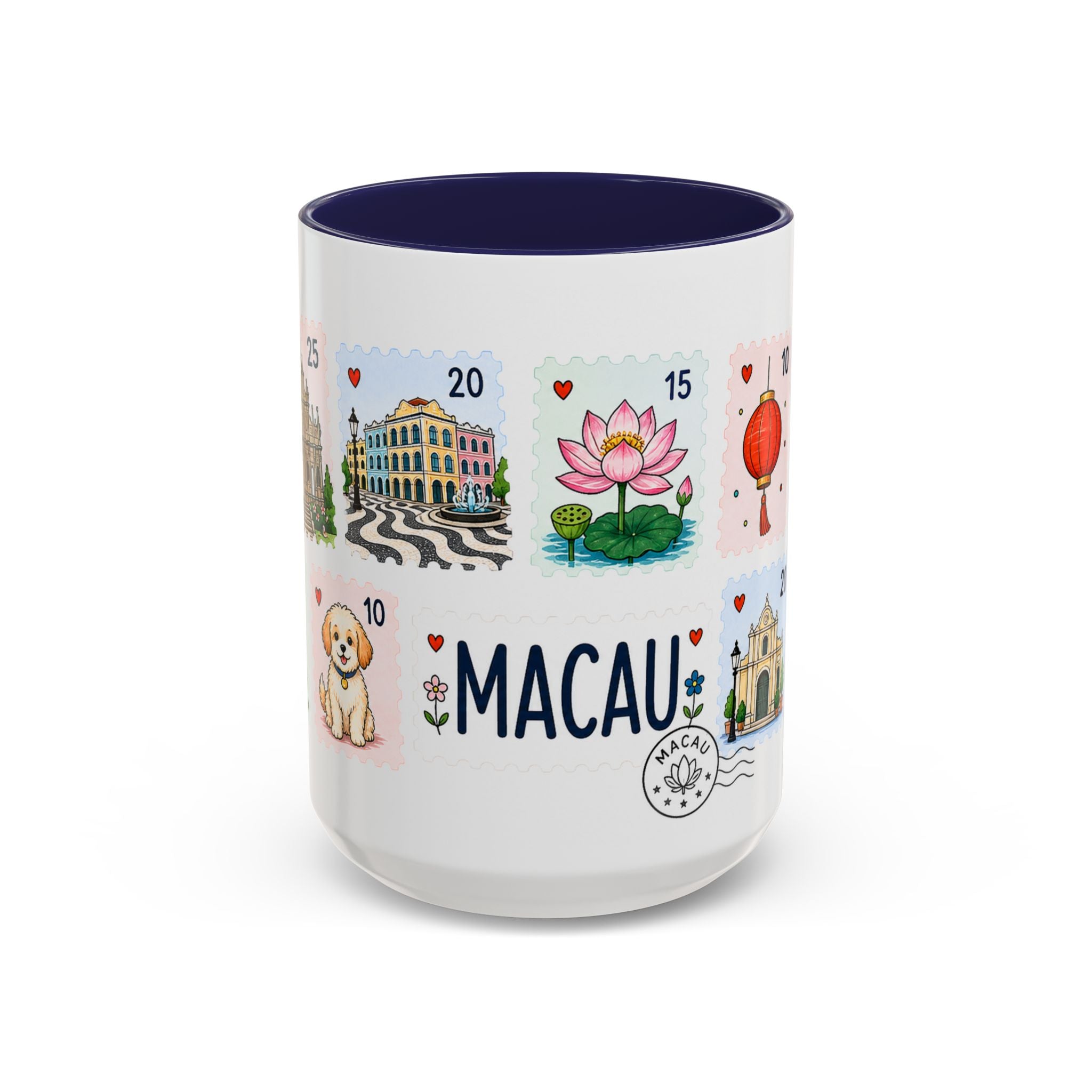Macau Coffee Mug | Postage Stamp Collage Mug | Travel Souvenir Accent Cup 11oz 15oz