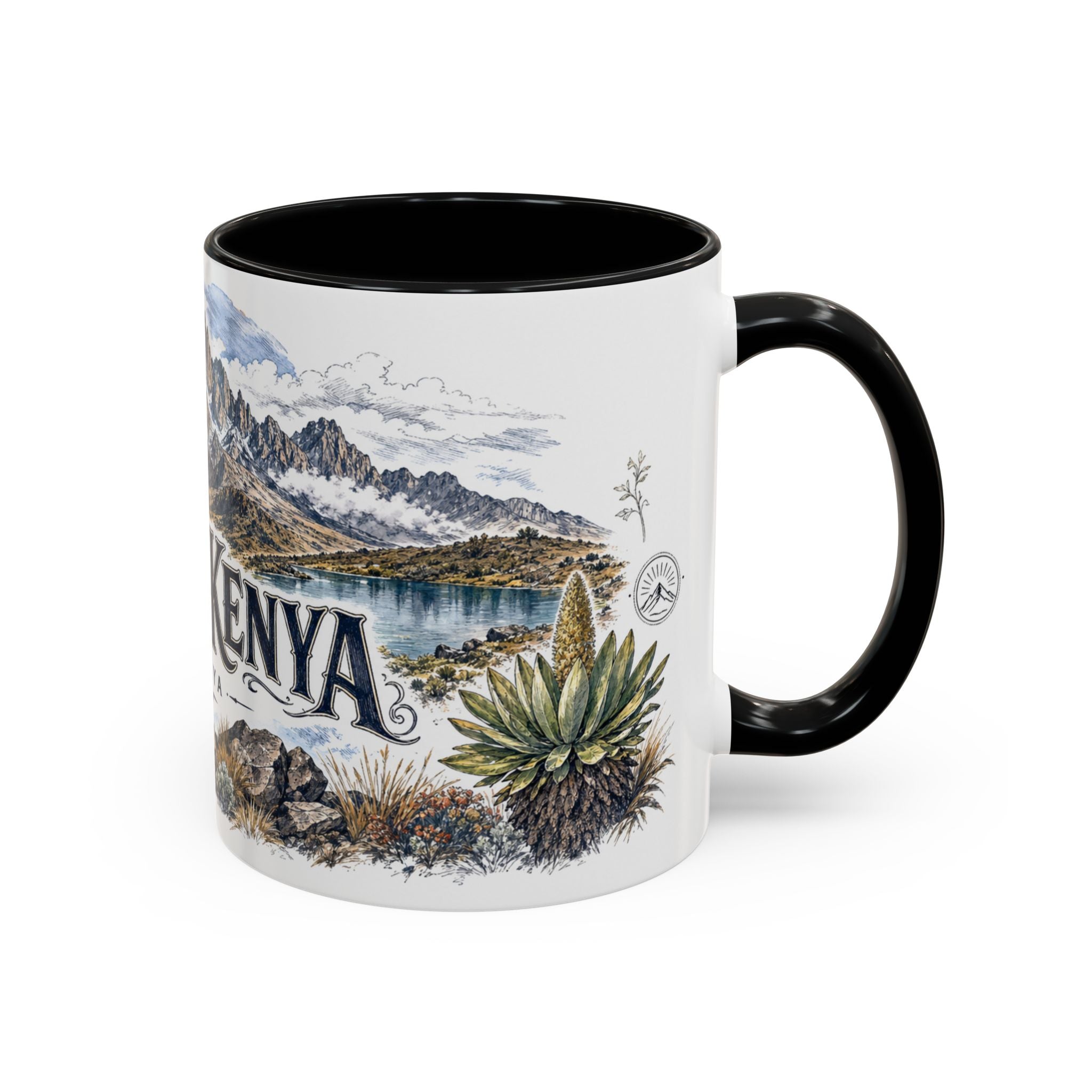 Mount Kenya Mug, Kenya Travel Souvenir, Bucket List Gift, Accent Ceramic Coffee Mug 11oz 15oz