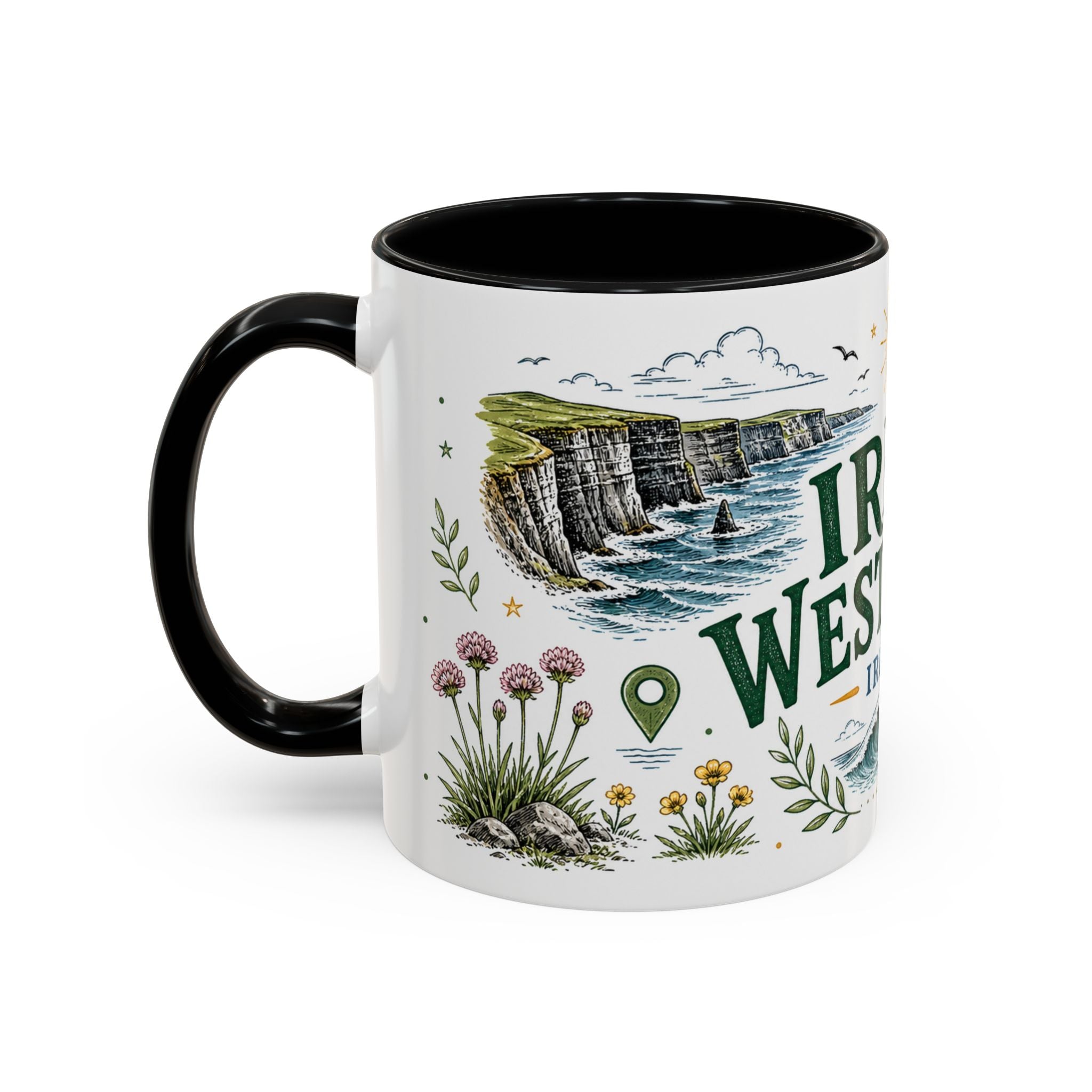 Irish West Coast Coffee Mug | Travel Destination Souvenir Gift | Accent Color Ceramic 11oz 15oz