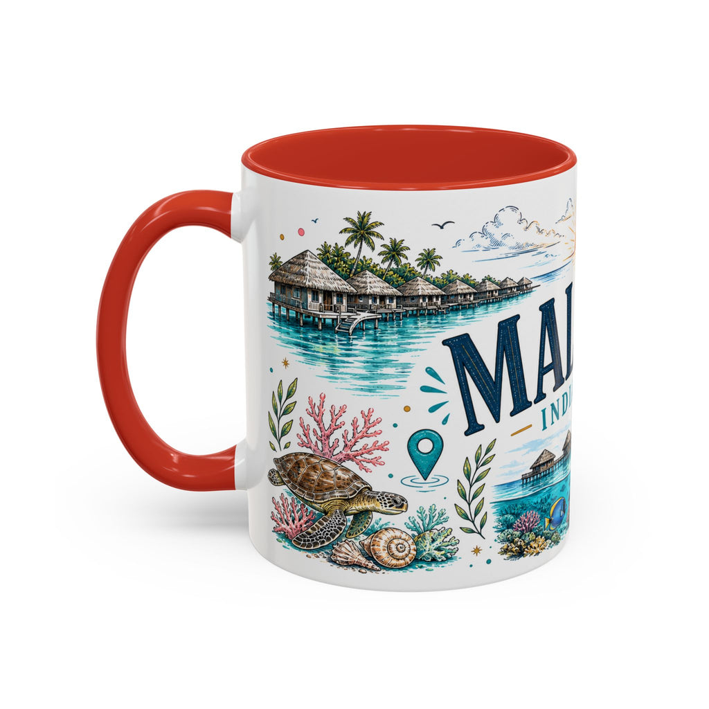 Maldives Coffee Mug | Travel Destination Souvenir Gift | Accent Color Ceramic 11oz 15oz