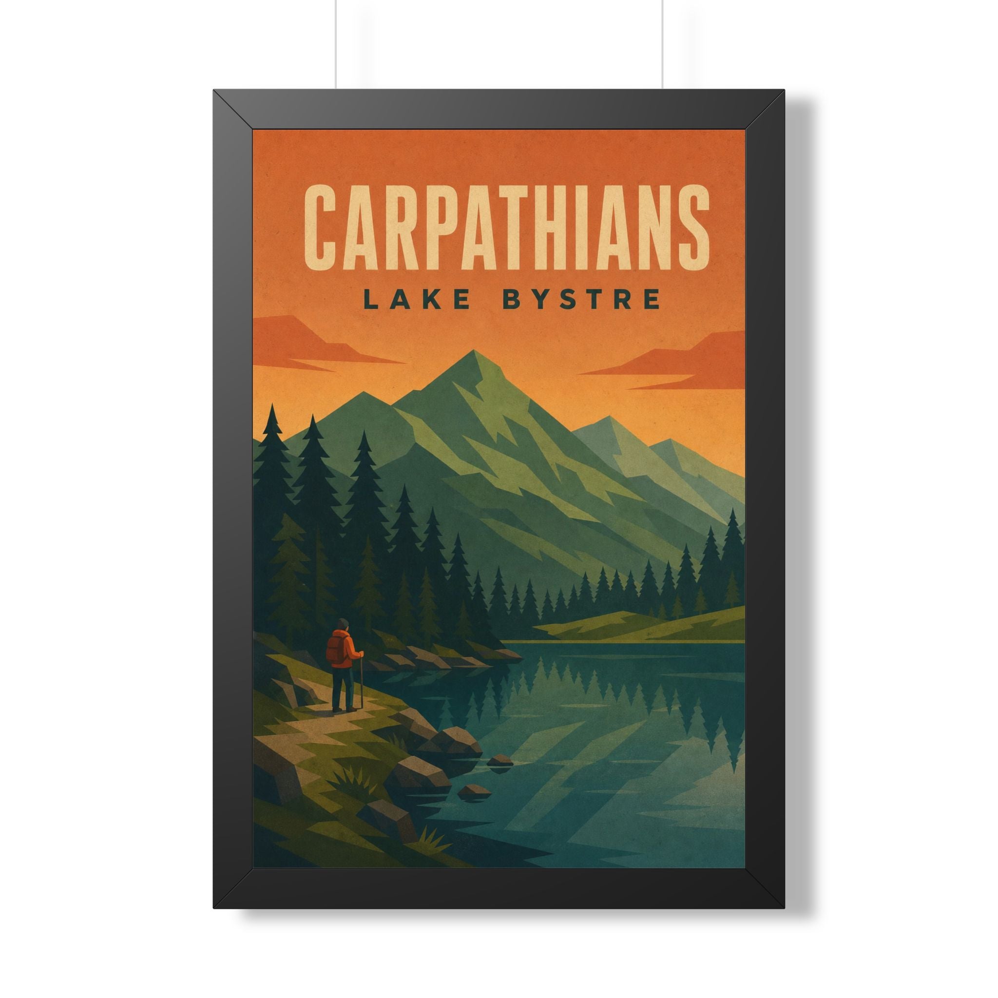 Carpathian Mountains Europe Framed Poster | Vintage Travel Wall Art | Black Walnut White Frame | 16x24 20x30
