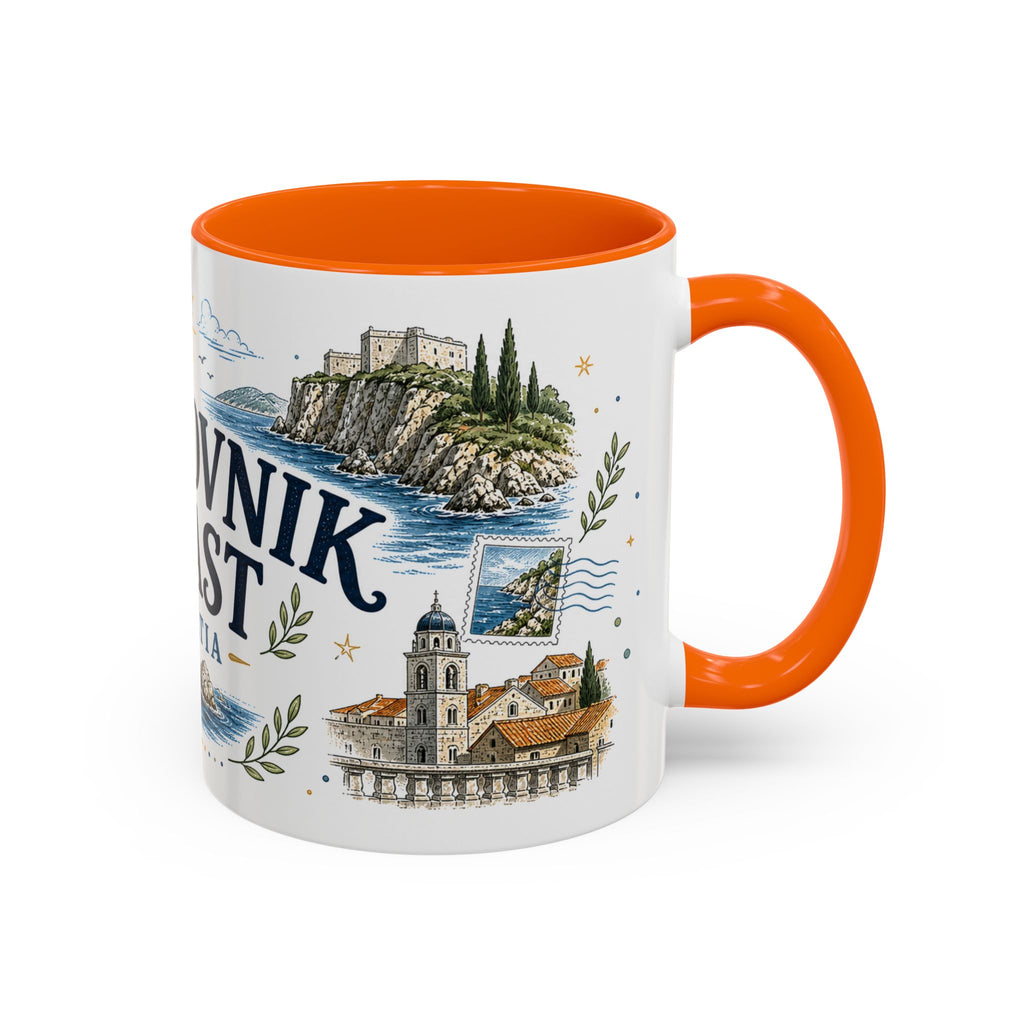 Dubrovnik Coast Coffee Mug | Travel Destination Souvenir Gift | Accent Color Ceramic 11oz 15oz