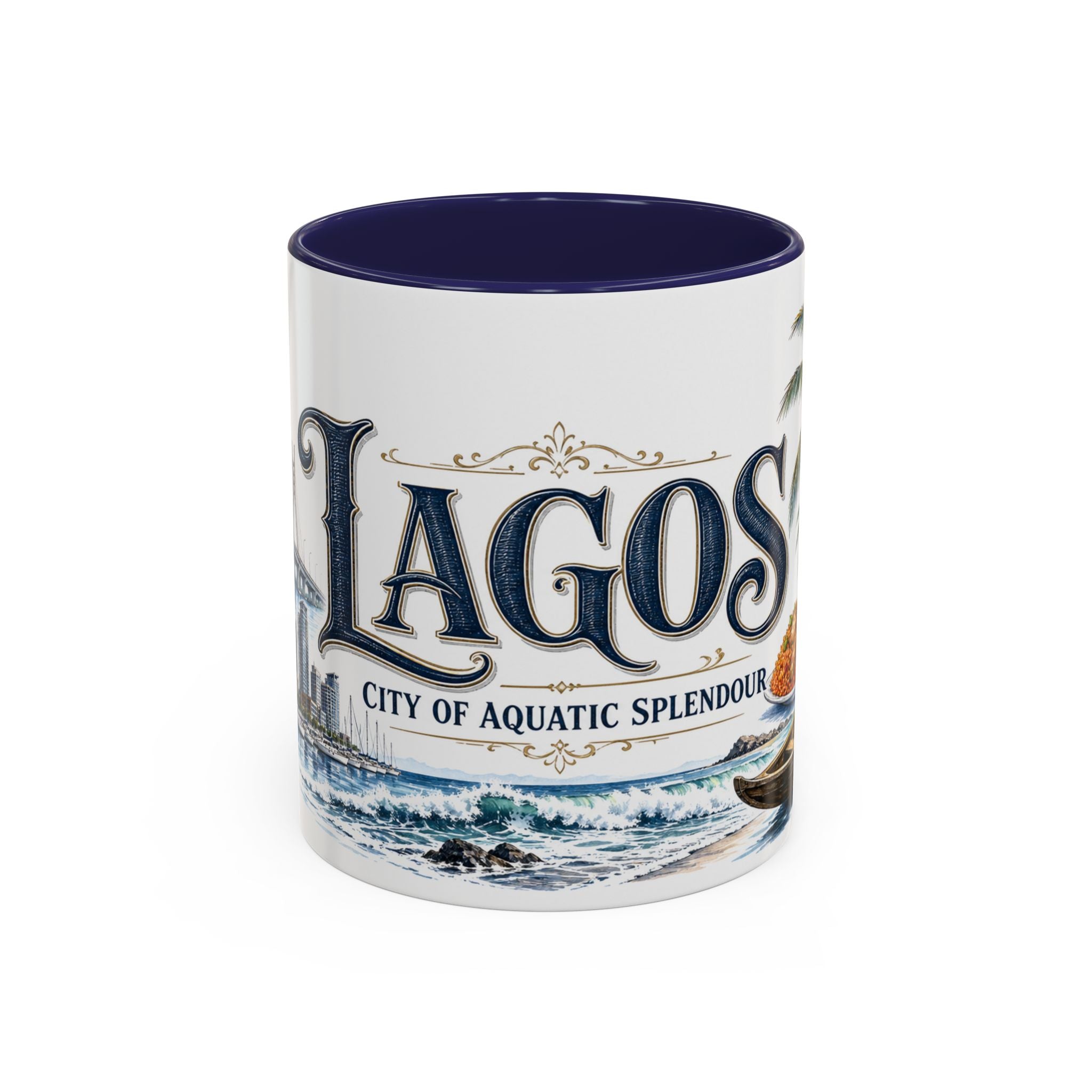Lagos Coffee Mug | Nigeria Travel Souvenir | Vintage Illustrated City Gift | 11 oz 15 oz Accent Mug