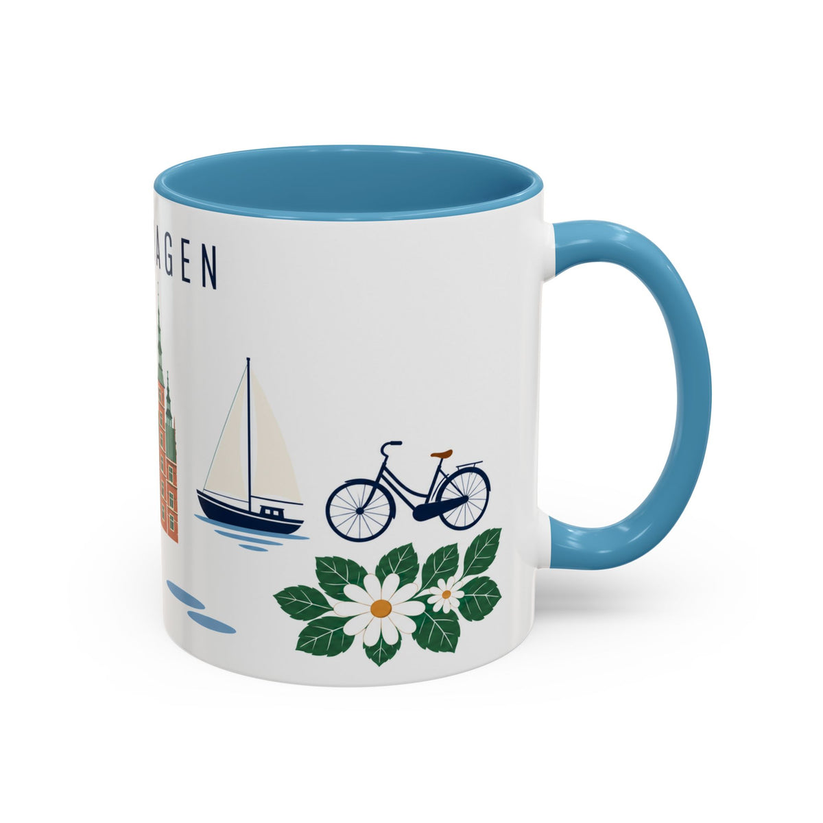 Copenhagen Coffee Mug | Denmark Travel Souvenir | Porcelain Decal City Gift | 11oz 15oz Accent Mug