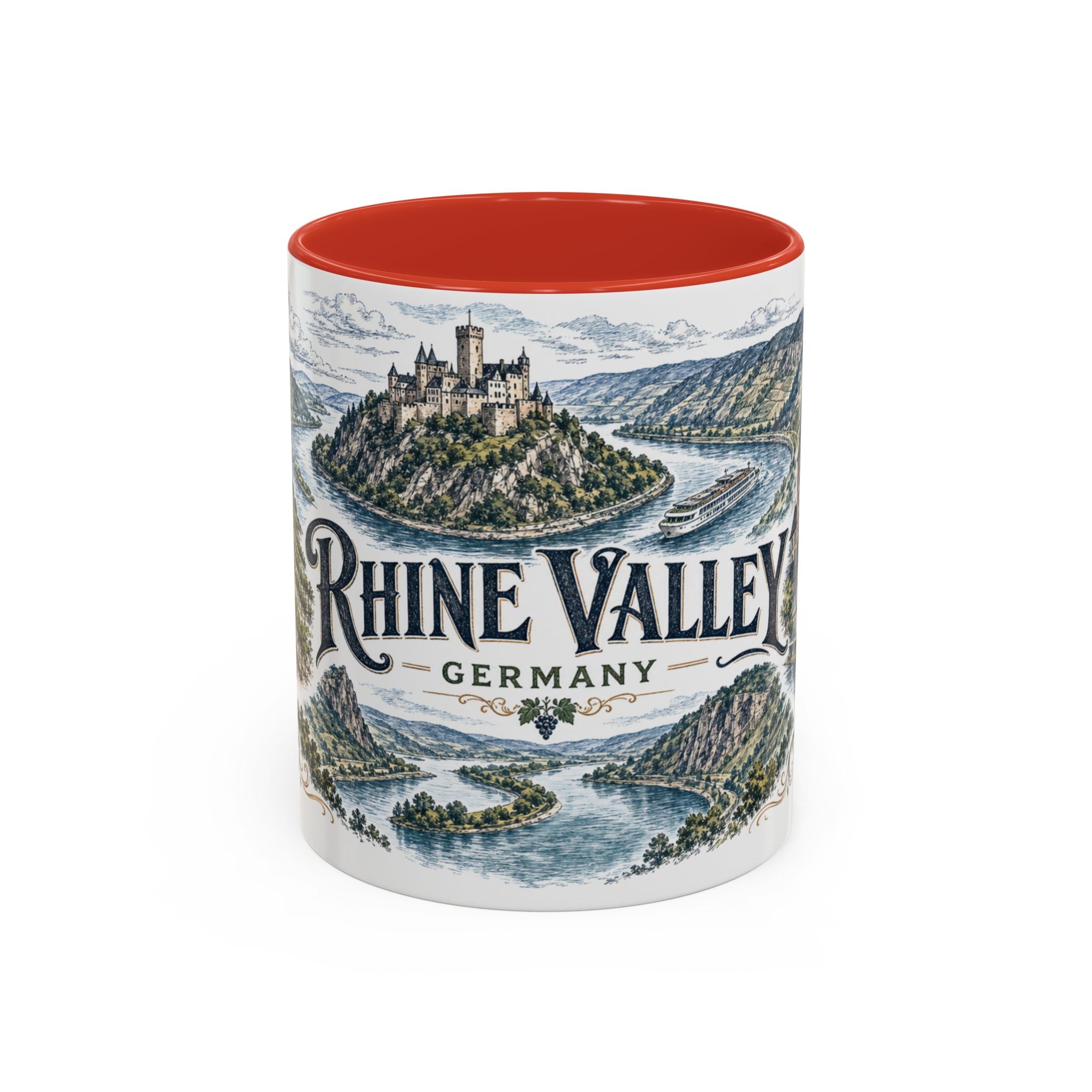 Rhine Valley Mug, Germany Travel Souvenir, Bucket List Gift, Accent Ceramic Coffee Mug 11oz 15oz