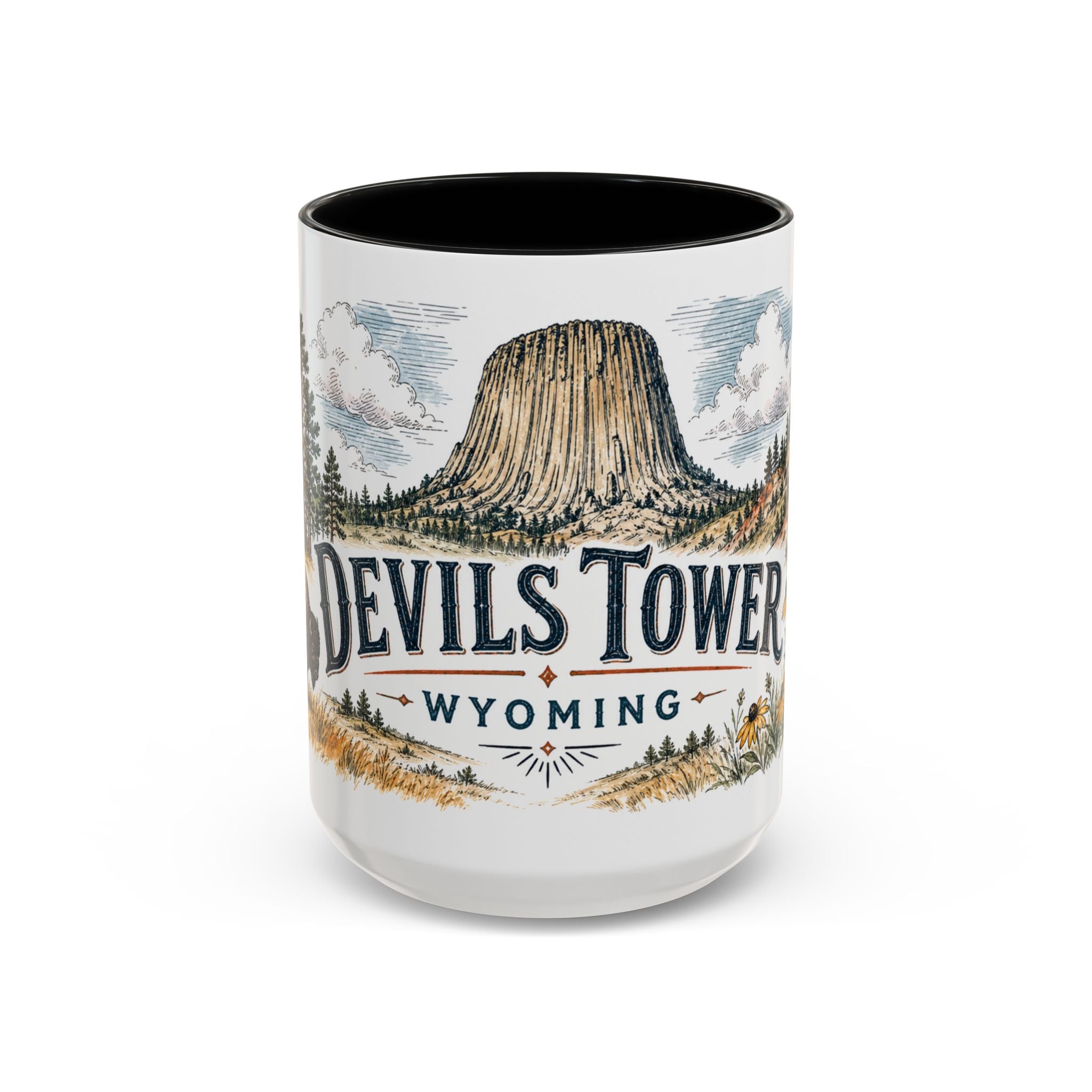 Devils Tower Mug, Wyoming Travel Souvenir, Bucket List Gift, Accent Ceramic Coffee Mug 11oz 15oz