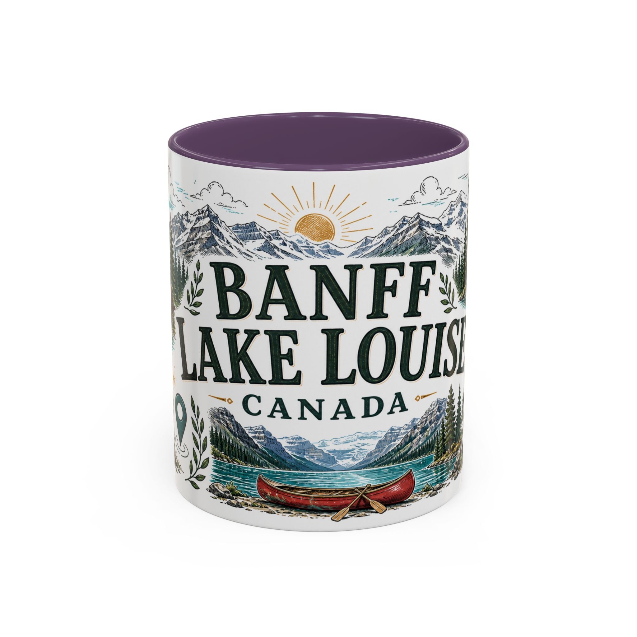 Banff Lake Louise Coffee Mug | Travel Destination Souvenir Gift | Accent Color Ceramic 11oz 15oz