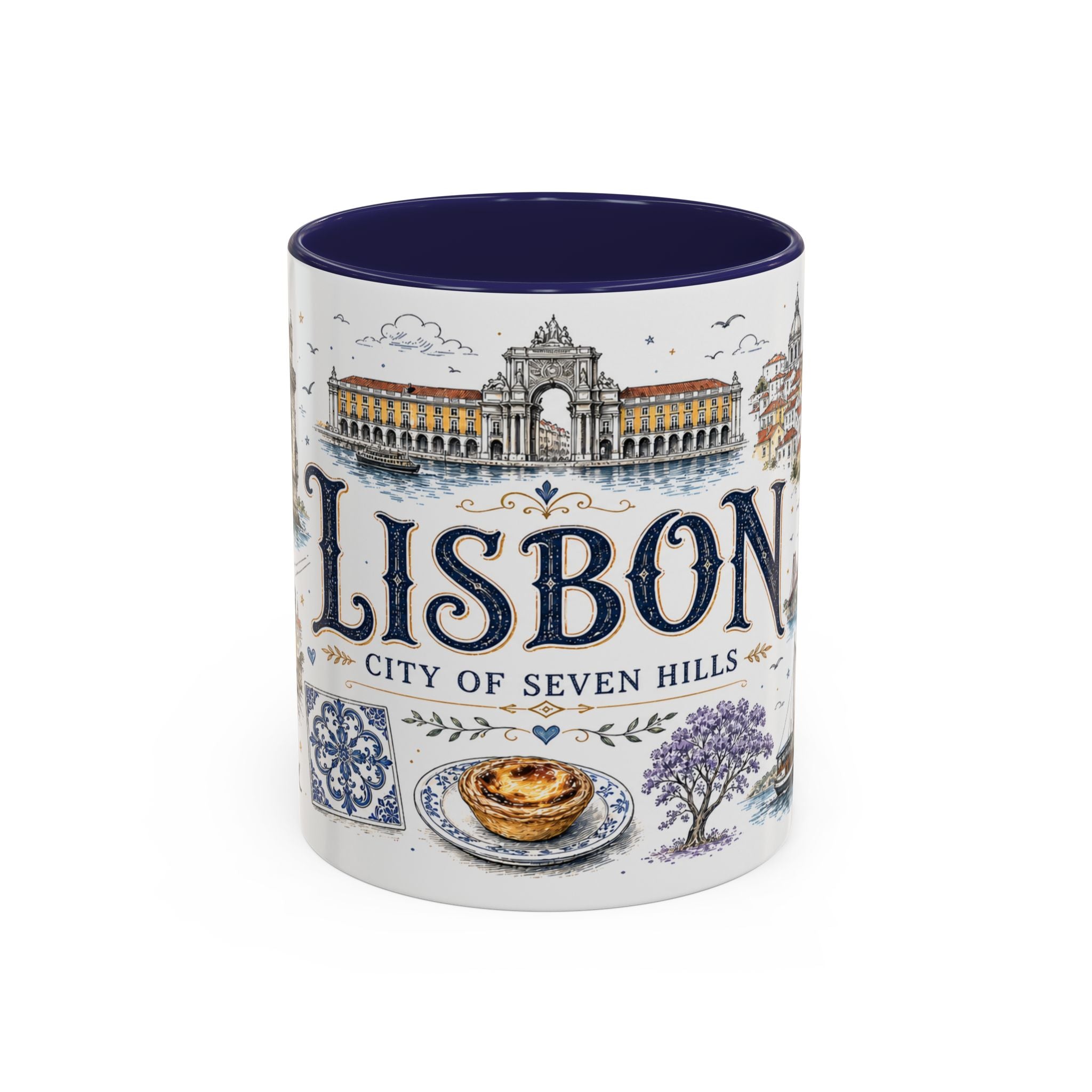 Lisbon Coffee Mug | Portugal Travel Souvenir | Vintage Illustrated City Gift | 11 oz 15 oz Accent Mug