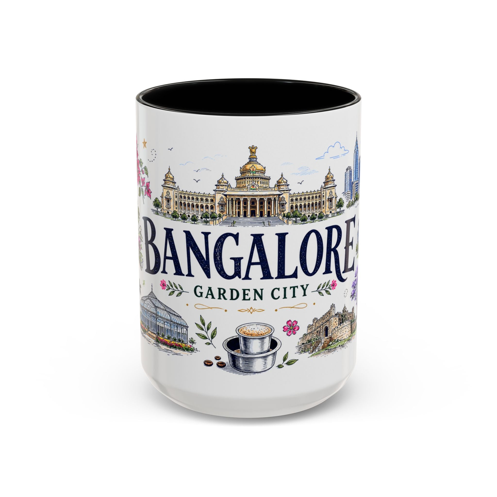 Bangalore Coffee Mug | India Souvenir Travel Gift | Accent Color Ceramic 11oz 15oz