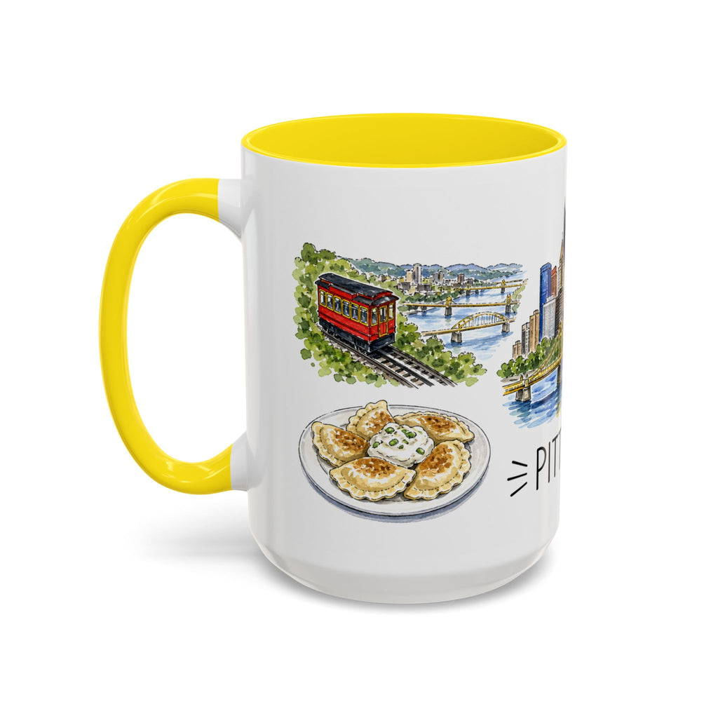 Pittsburgh Illustrated Travel Mug | City Souvenir Accent Coffee Mug | 11oz 15oz Ceramic Cup