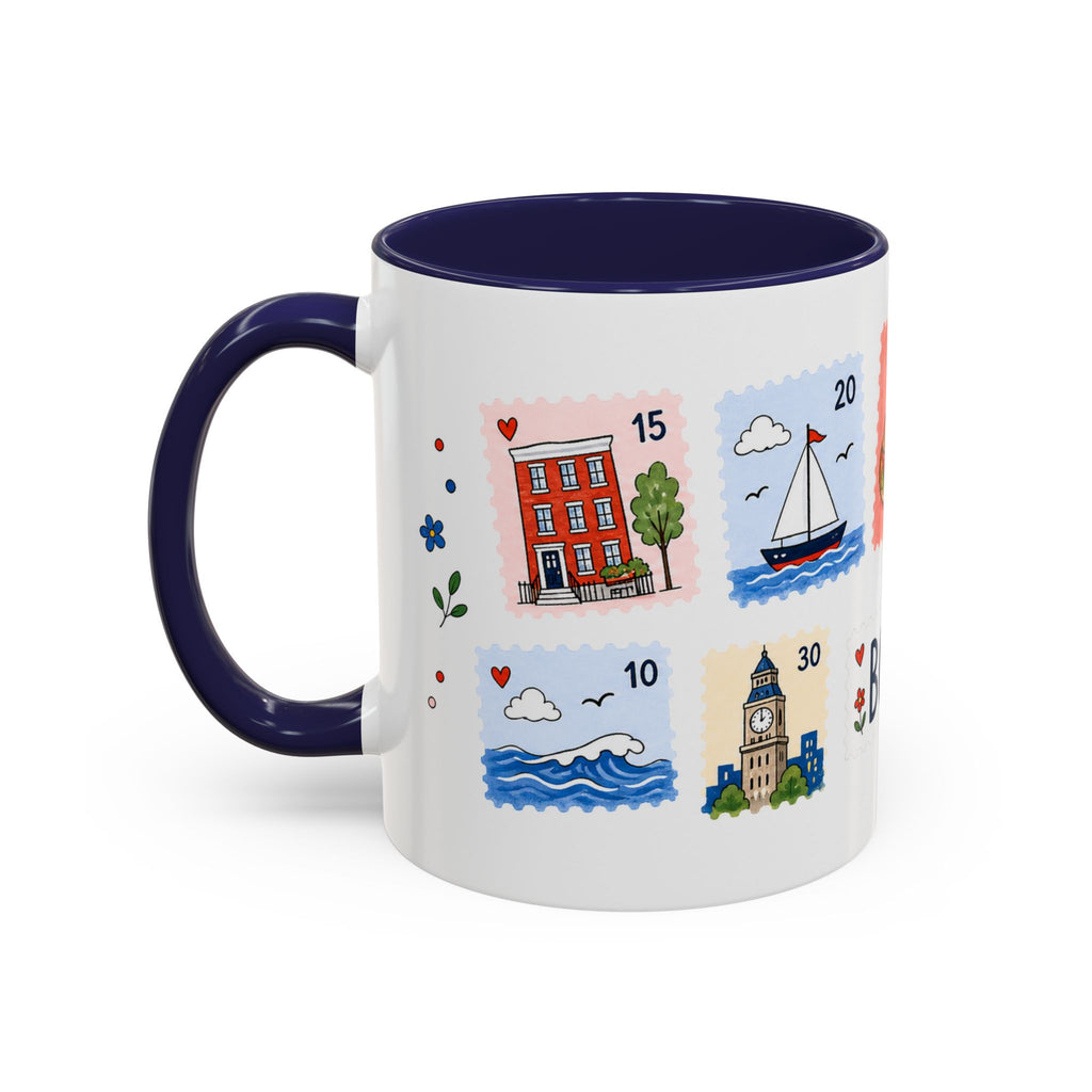 Boston Coffee Mug | Postage Stamp Collage Mug | Travel Souvenir Accent Cup 11oz 15oz