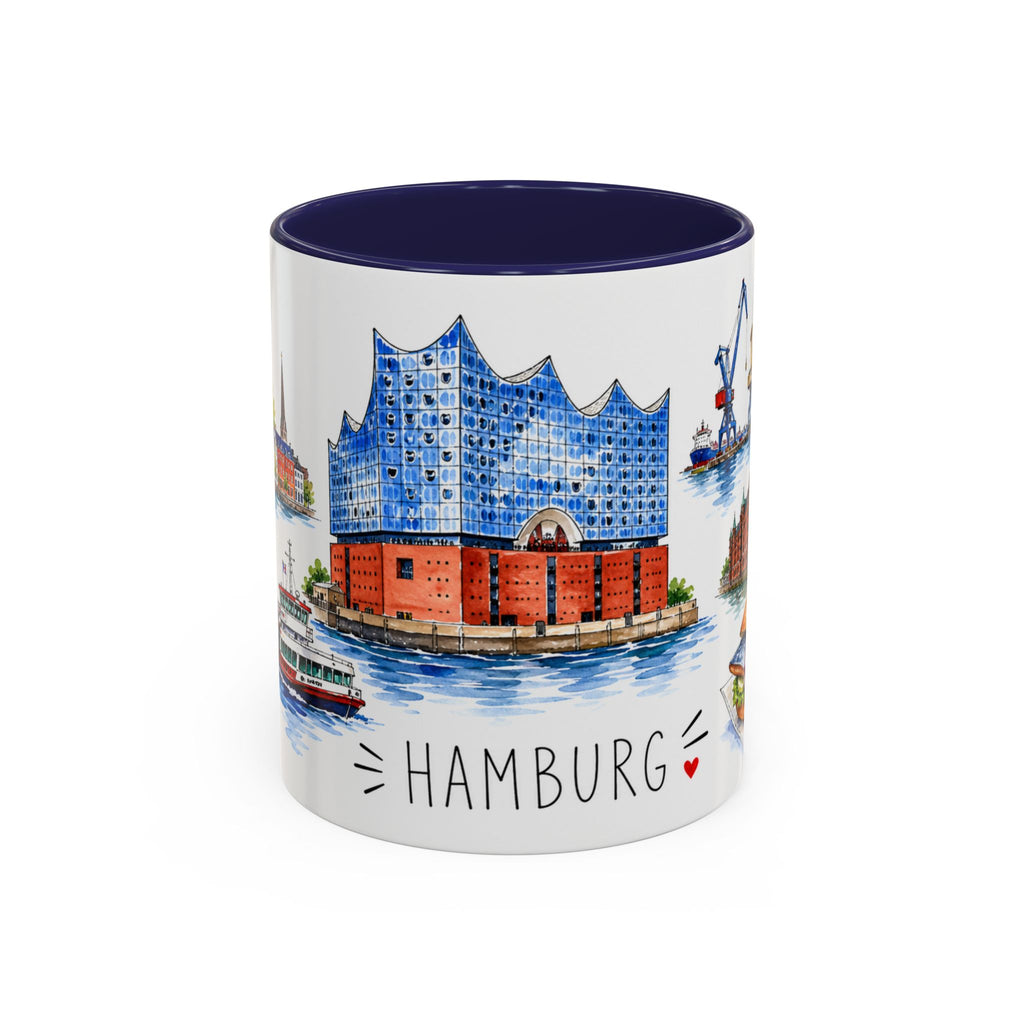 Hamburg Illustrated Travel Mug | City Souvenir Accent Coffee Mug | 11oz 15oz Ceramic Cup