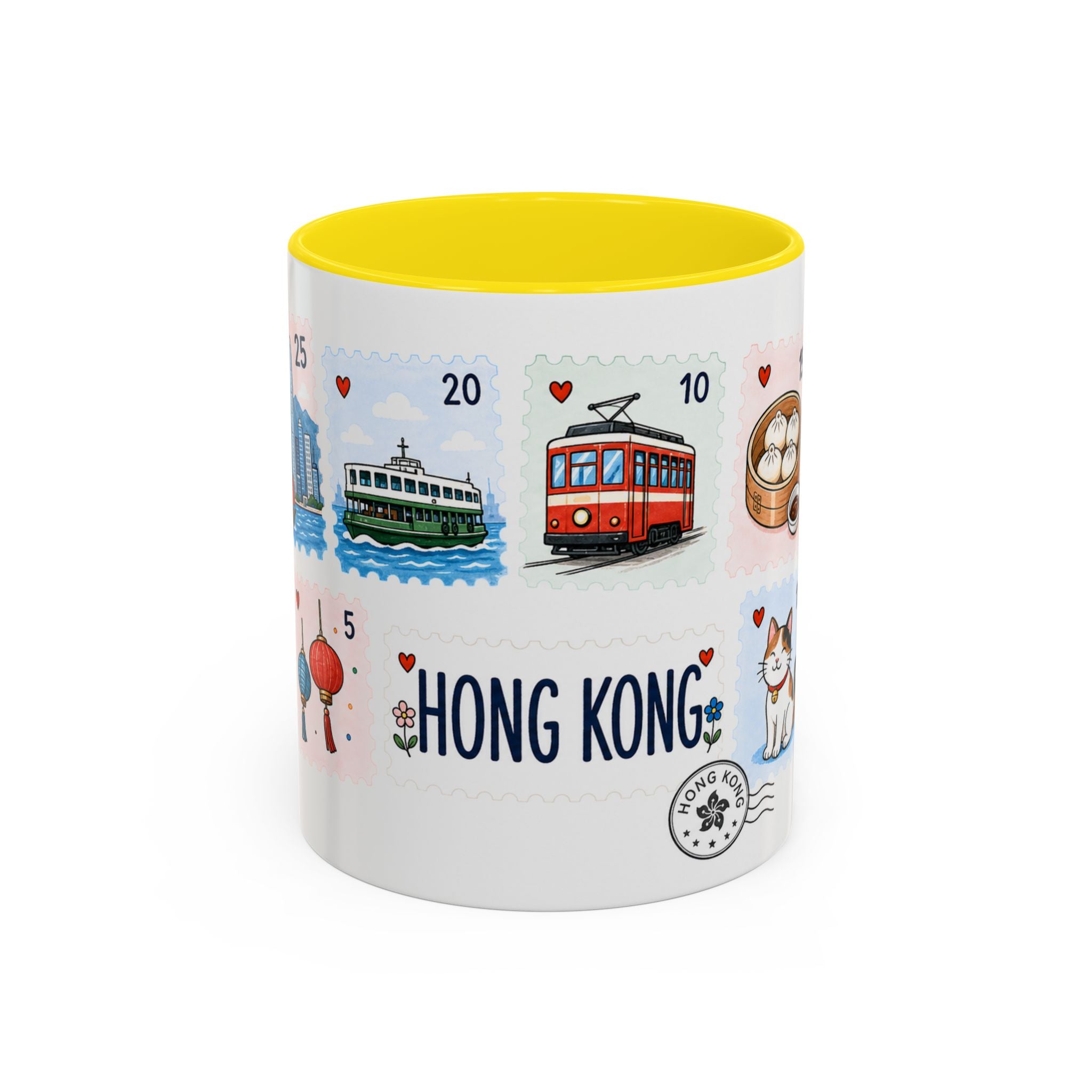 Hong Kong Coffee Mug | Postage Stamp Collage Mug | Travel Souvenir Accent Cup 11oz 15oz