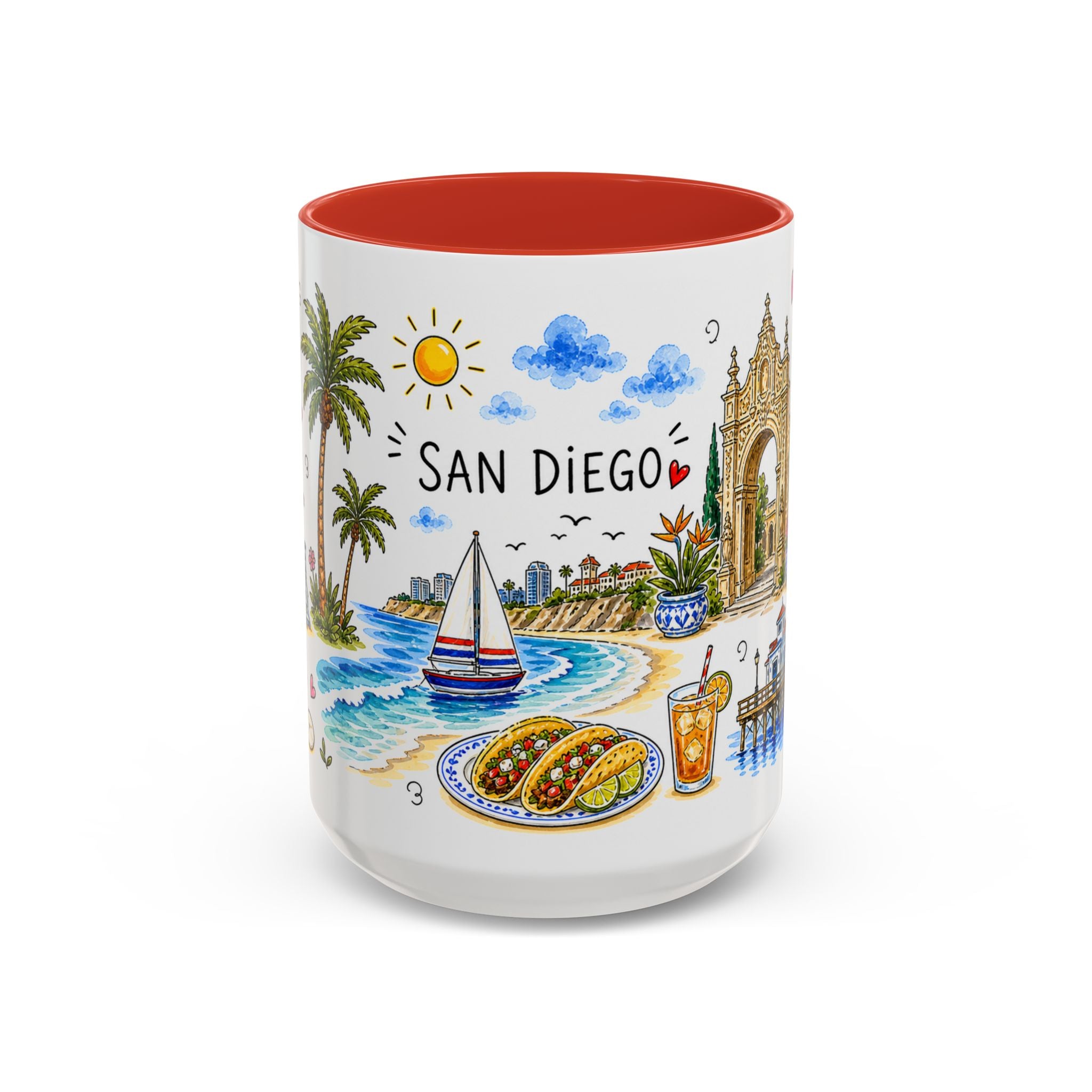 San Diego Illustrated Travel Mug | City Souvenir Accent Coffee Mug | 11oz 15oz Ceramic Cup
