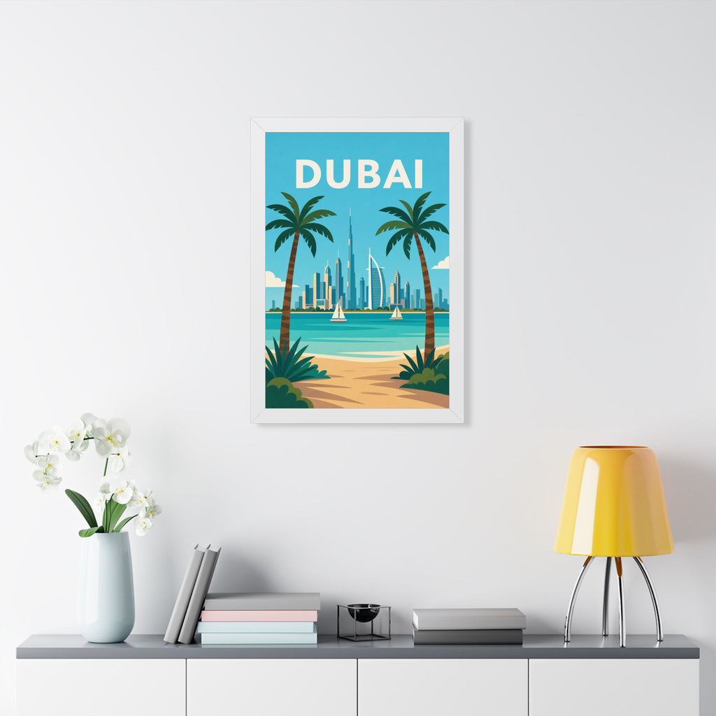 Dubai Beach United Arab Emirates Framed Poster | Vintage Travel Wall Art | Black Walnut White Frame | 16x24 20x30