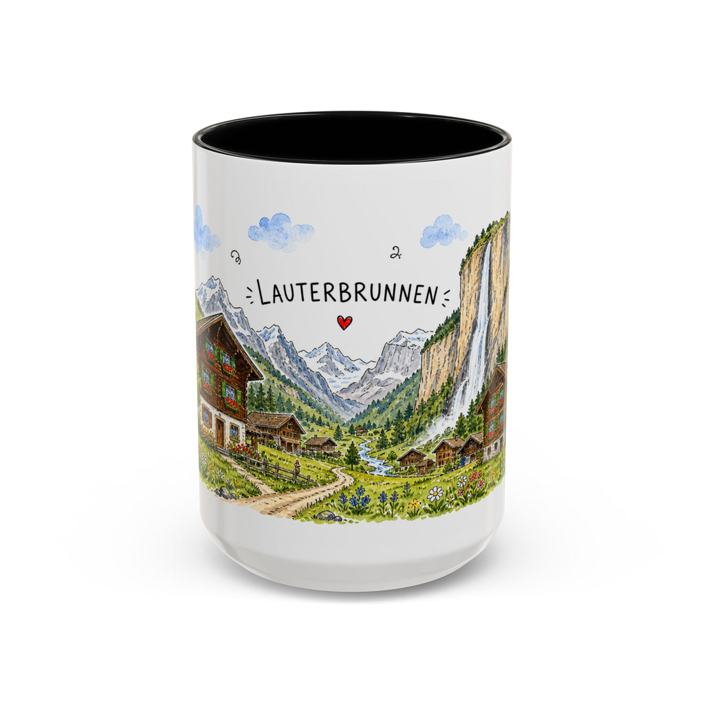 Lauterbrunnen Illustrated Travel Mug | Switzerland Souvenir Accent Coffee Mug | 11oz 15oz Ceramic Cup