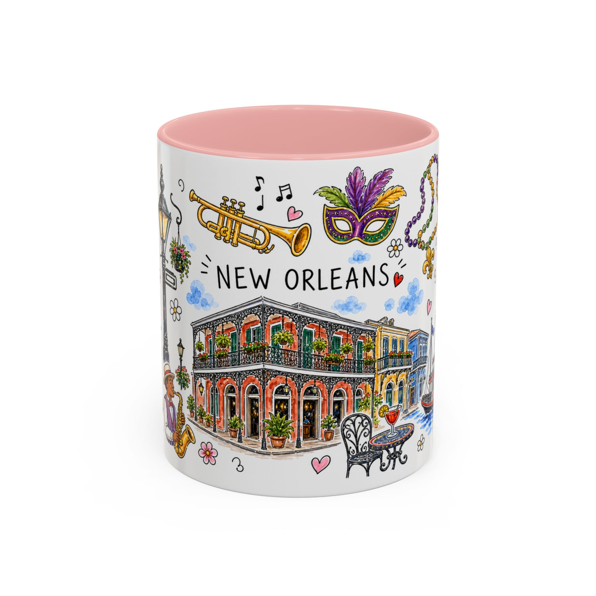 New Orleans Illustrated Travel Mug | City Souvenir Accent Coffee Mug | 11oz 15oz Ceramic Cup