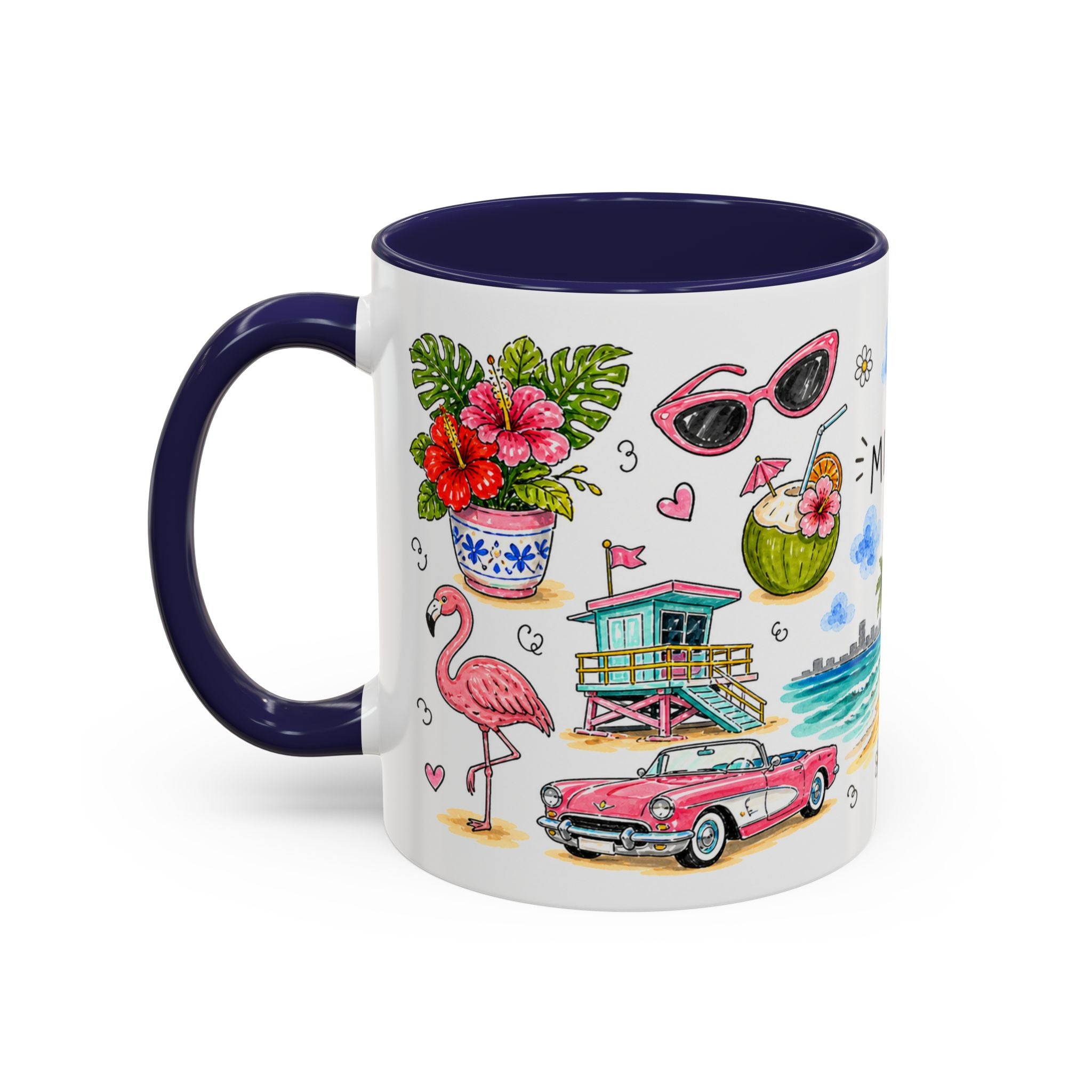 Miami Illustrated Travel Mug | City Souvenir Accent Coffee Mug | 11oz 15oz Ceramic Cup