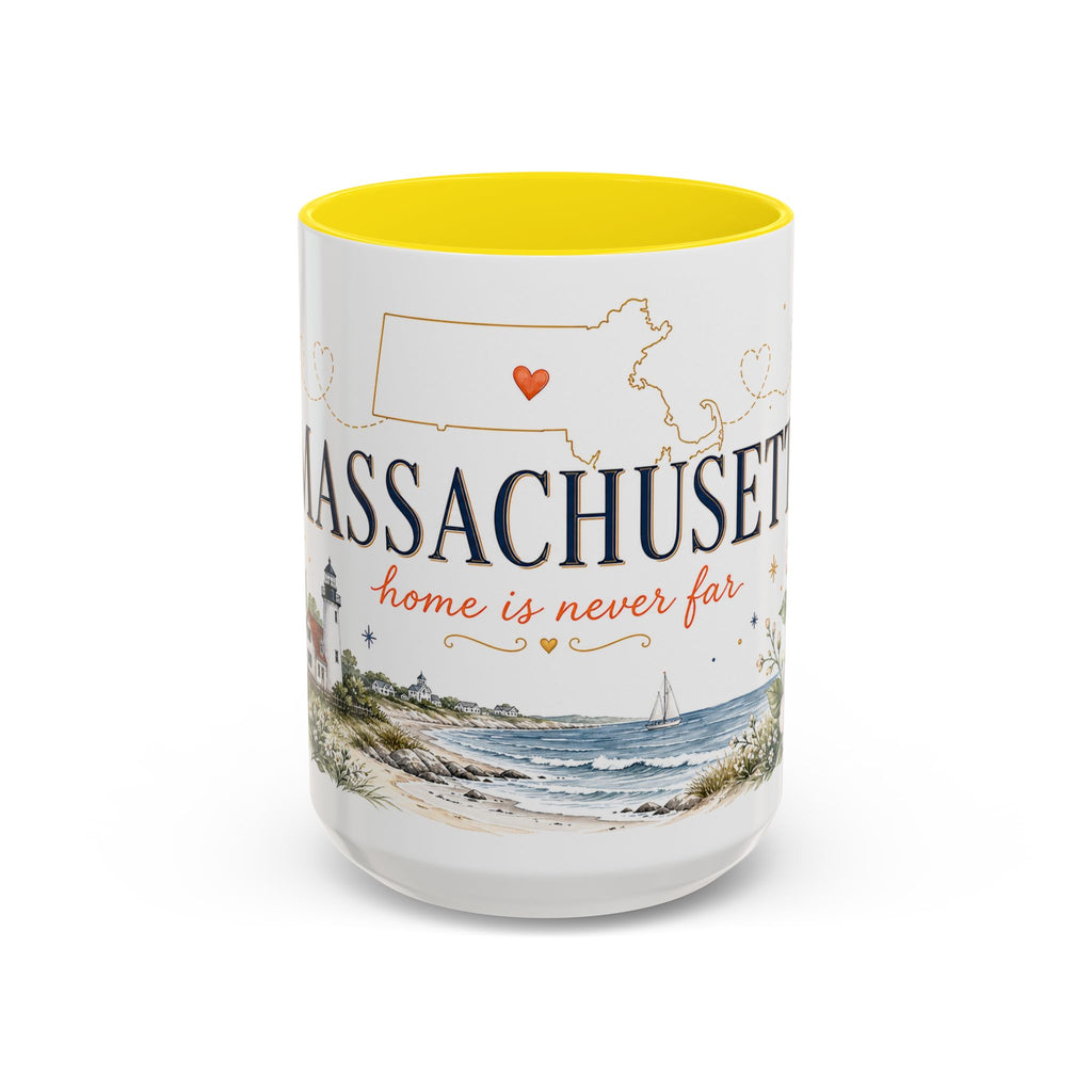 Massachusetts State Map Mug | Coastal Scene, Botanical Accents (11oz, 15oz)