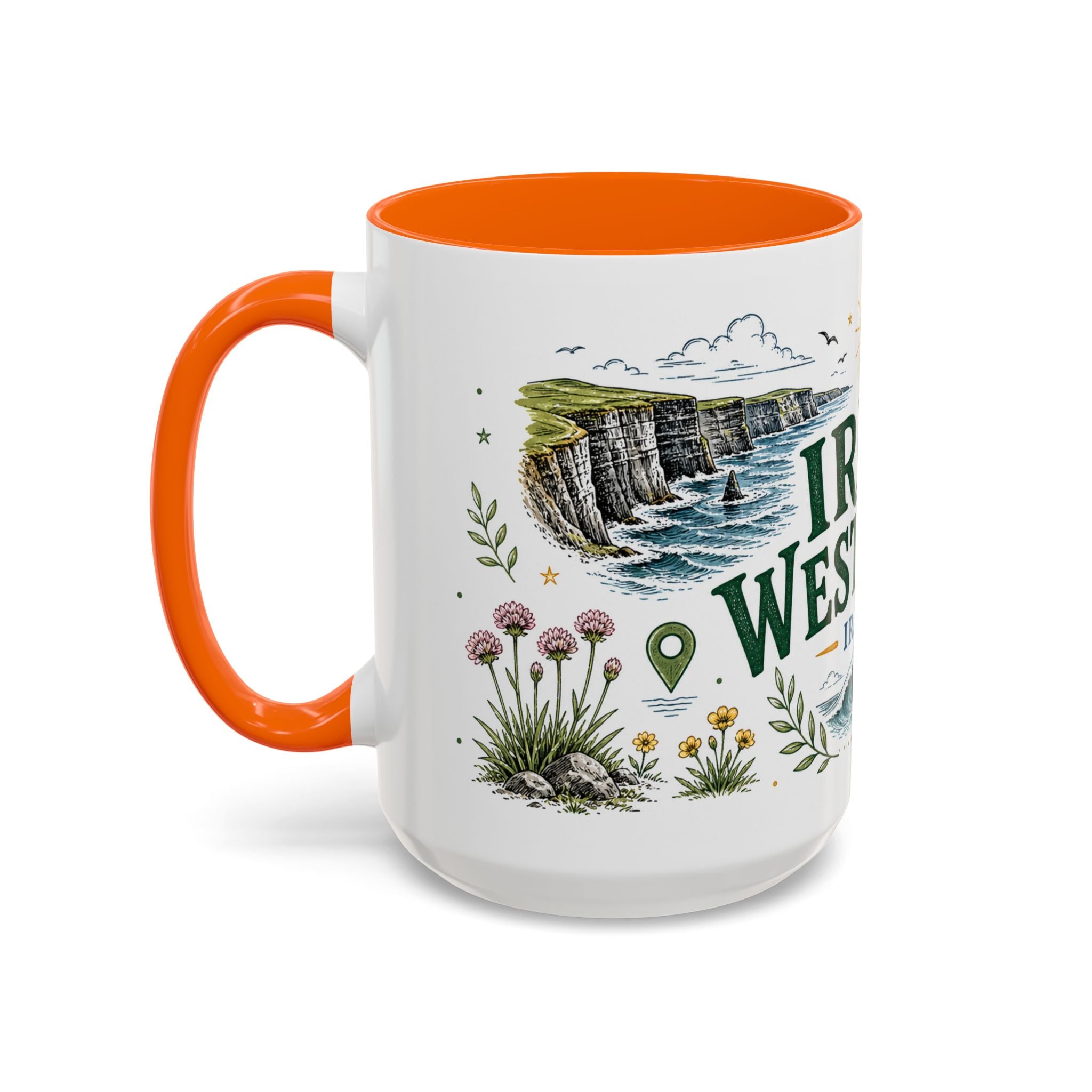 Irish West Coast Coffee Mug | Travel Destination Souvenir Gift | Accent Color Ceramic 11oz 15oz