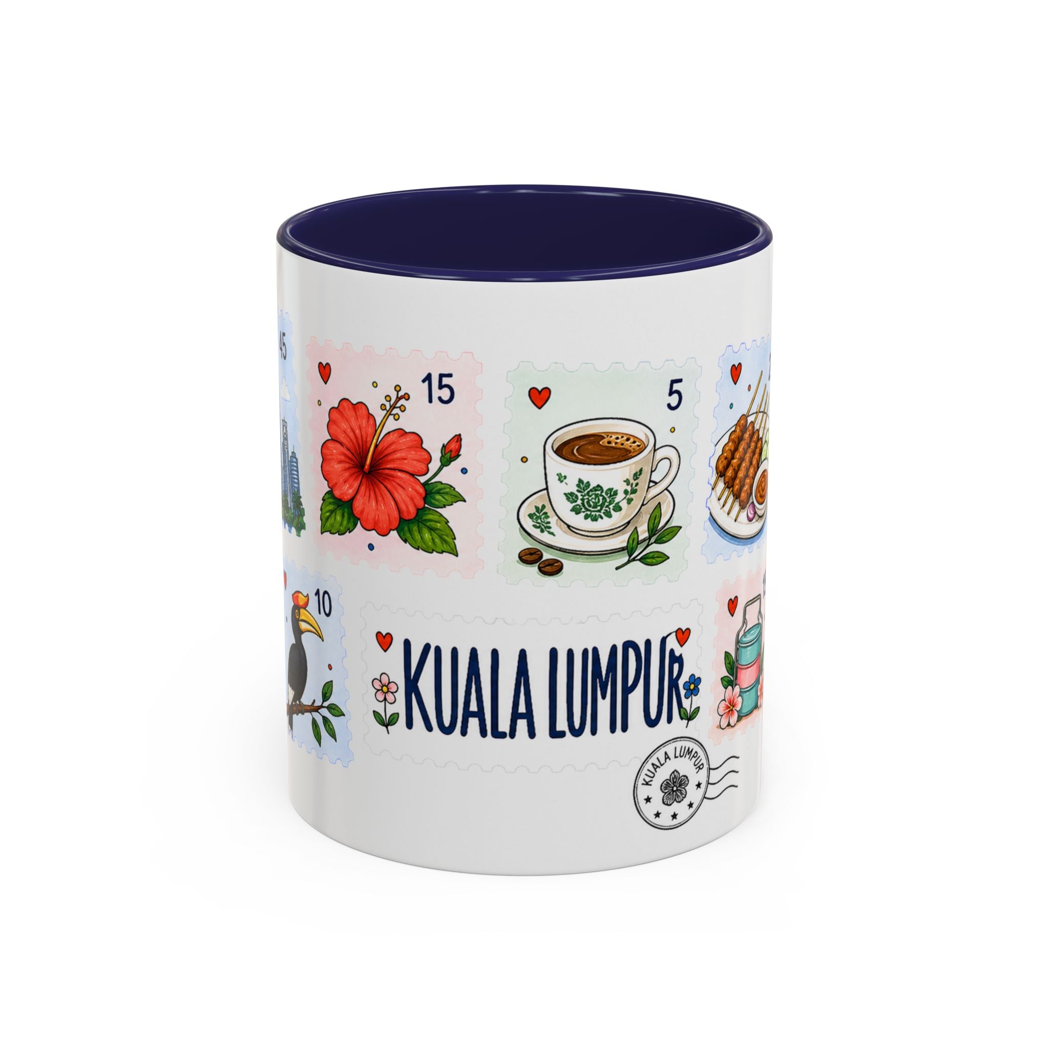 Kuala Lumpur Coffee Mug | Postage Stamp Collage Mug | Travel Souvenir Accent Cup 11oz 15oz