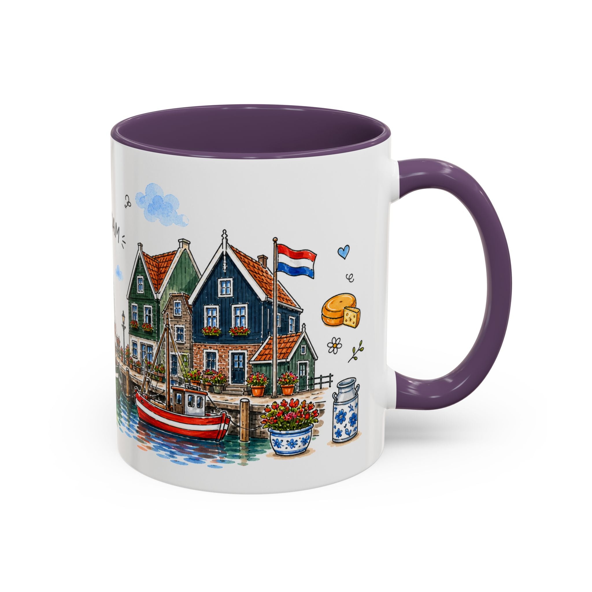 Volendam Illustrated Travel Mug | Netherlands Souvenir Accent Coffee Mug | 11oz 15oz Ceramic Cup