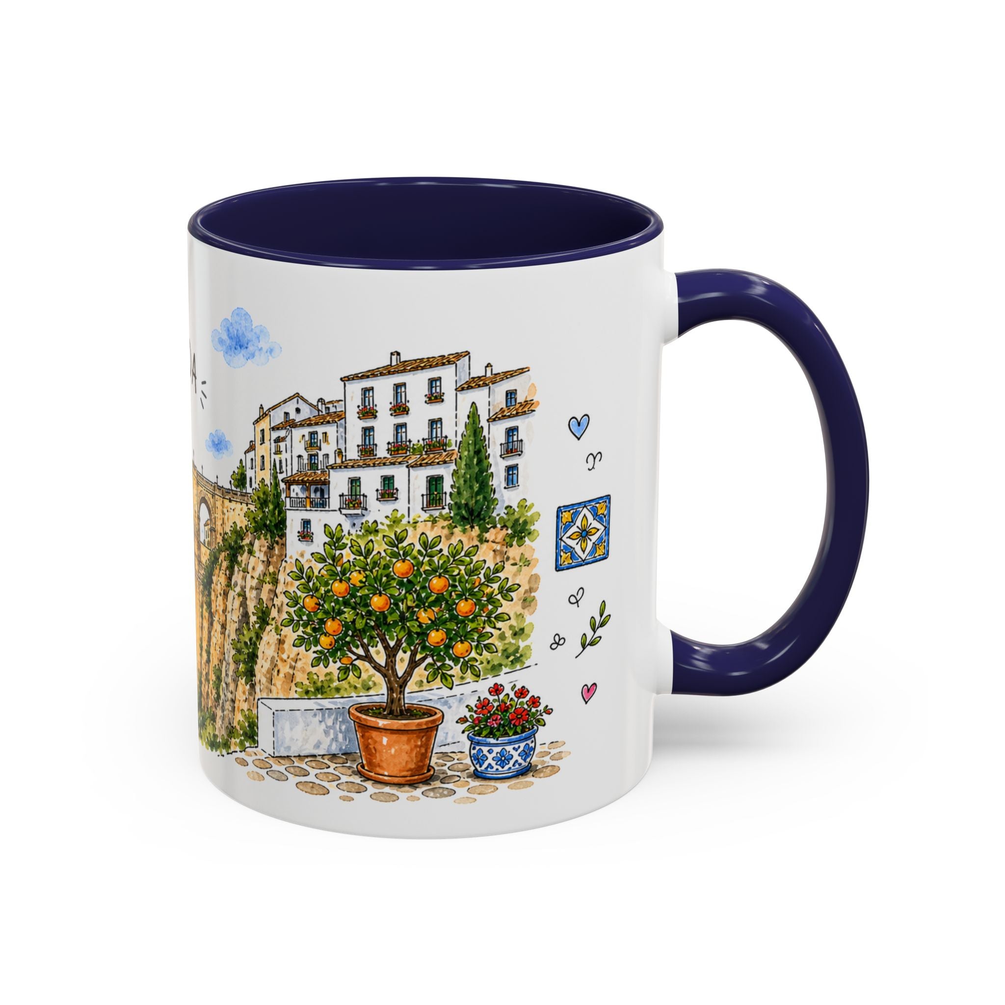Ronda Illustrated Travel Mug | Spain Souvenir Accent Coffee Mug | 11oz 15oz Ceramic Cup