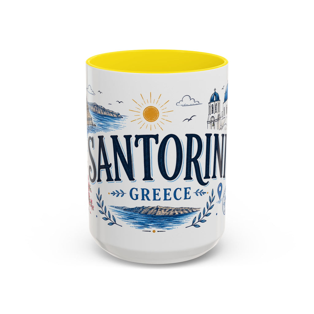 Santorini Coffee Mug | Travel Destination Souvenir Gift | Accent Color Ceramic 11oz 15oz