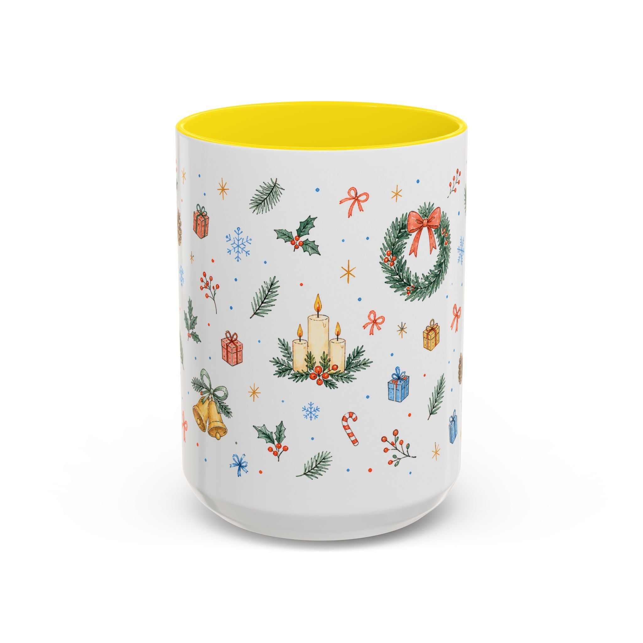 Christmas Candle Mug | Holly Wreath Watercolor Holiday Gift | Accent Cup 11oz 15oz