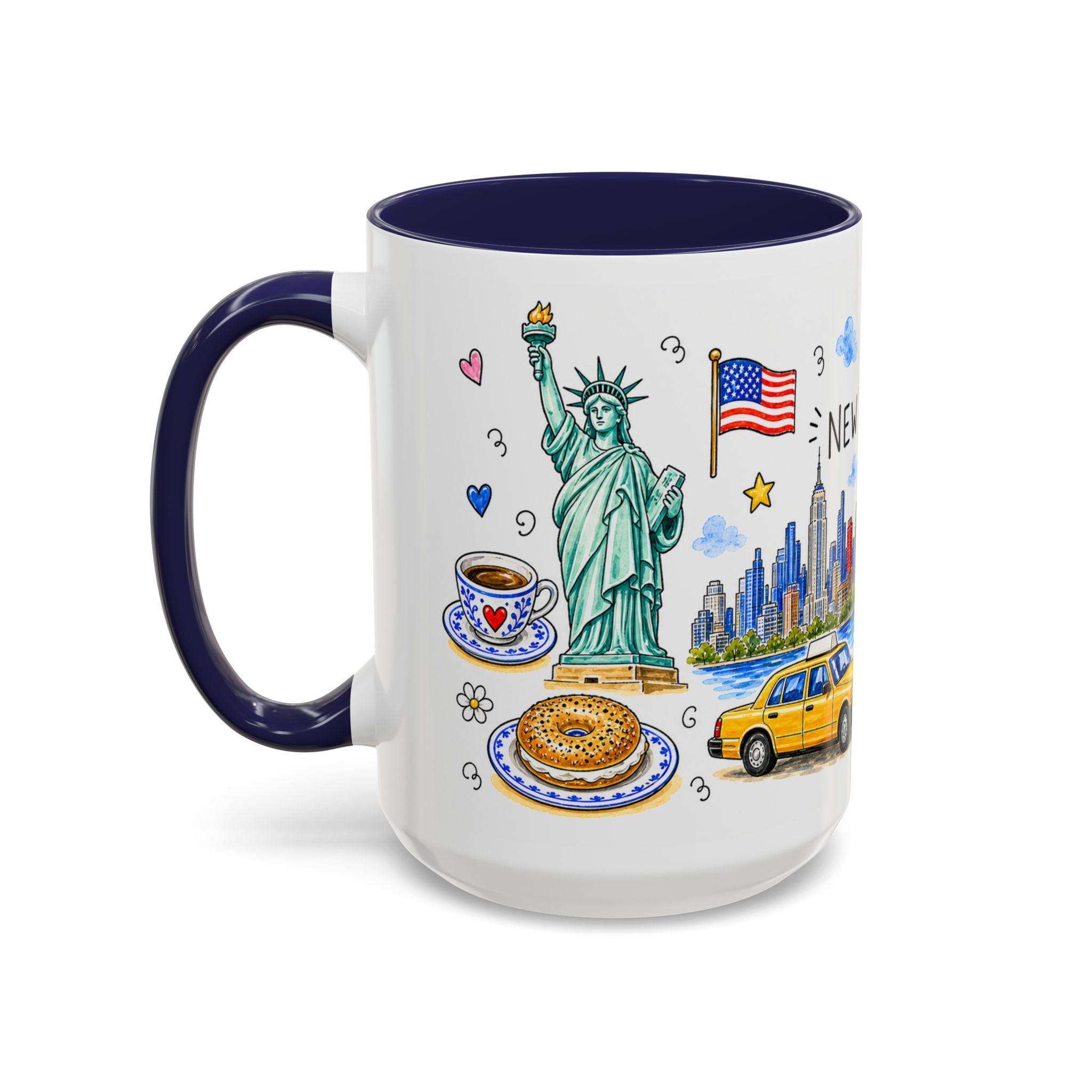 New York City Illustrated Travel Mug | City Souvenir Accent Coffee Mug | 11oz 15oz Ceramic Cup