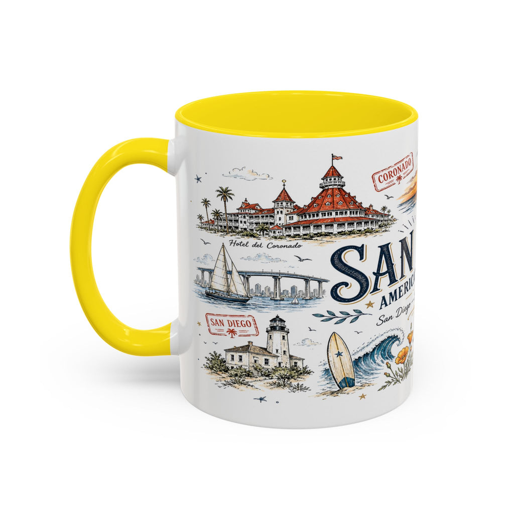 San Diego Coffee Mug | California Souvenir City Gift | Accent Color Ceramic 11oz 15oz