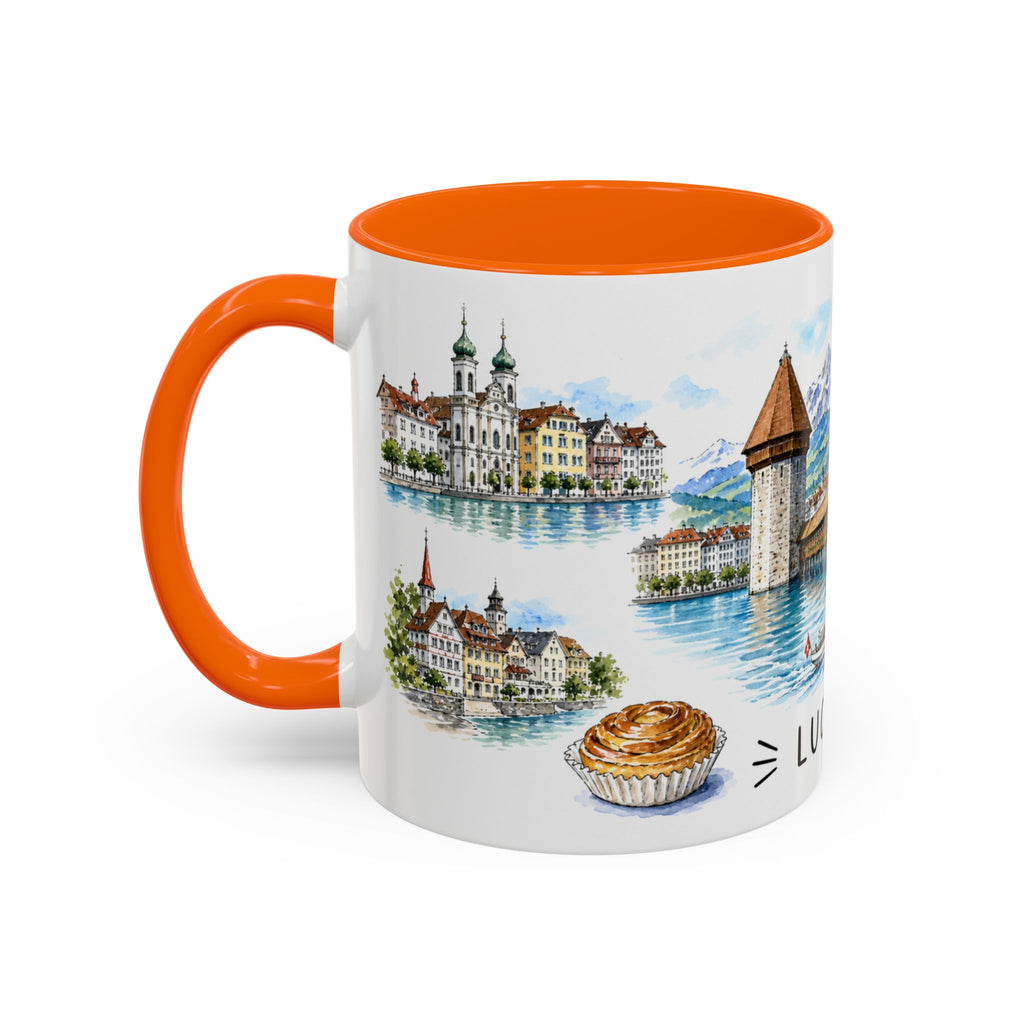 Lucerne Illustrated Travel Mug | City Souvenir Accent Coffee Mug | 11oz 15oz Ceramic Cup