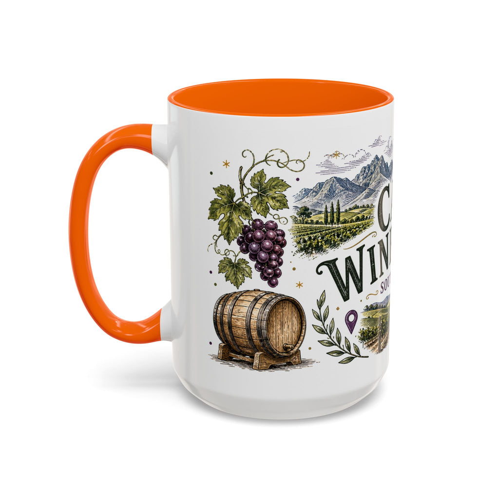 Cape Winelands Coffee Mug | Travel Destination Souvenir Gift | Accent Color Ceramic 11oz 15oz