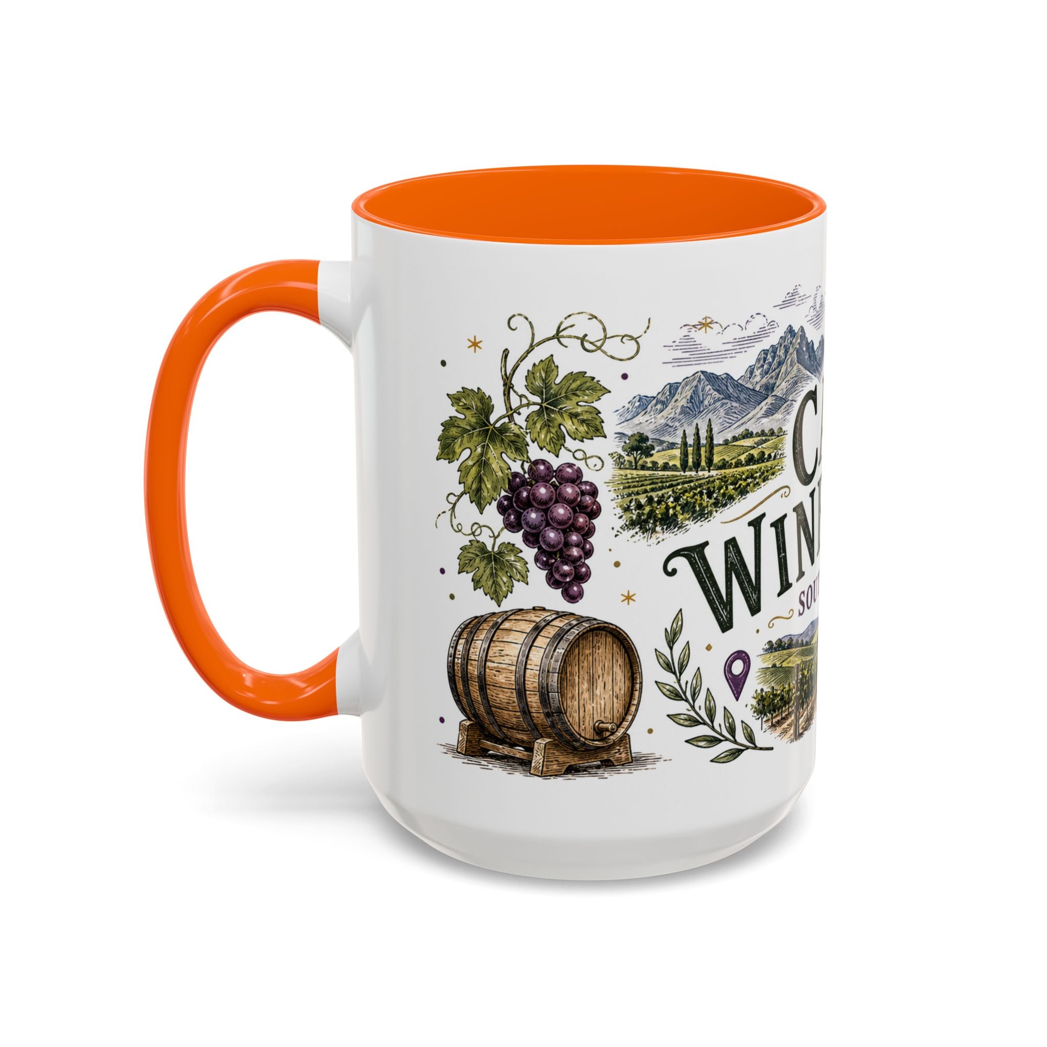 Cape Winelands Coffee Mug | Travel Destination Souvenir Gift | Accent Color Ceramic 11oz 15oz
